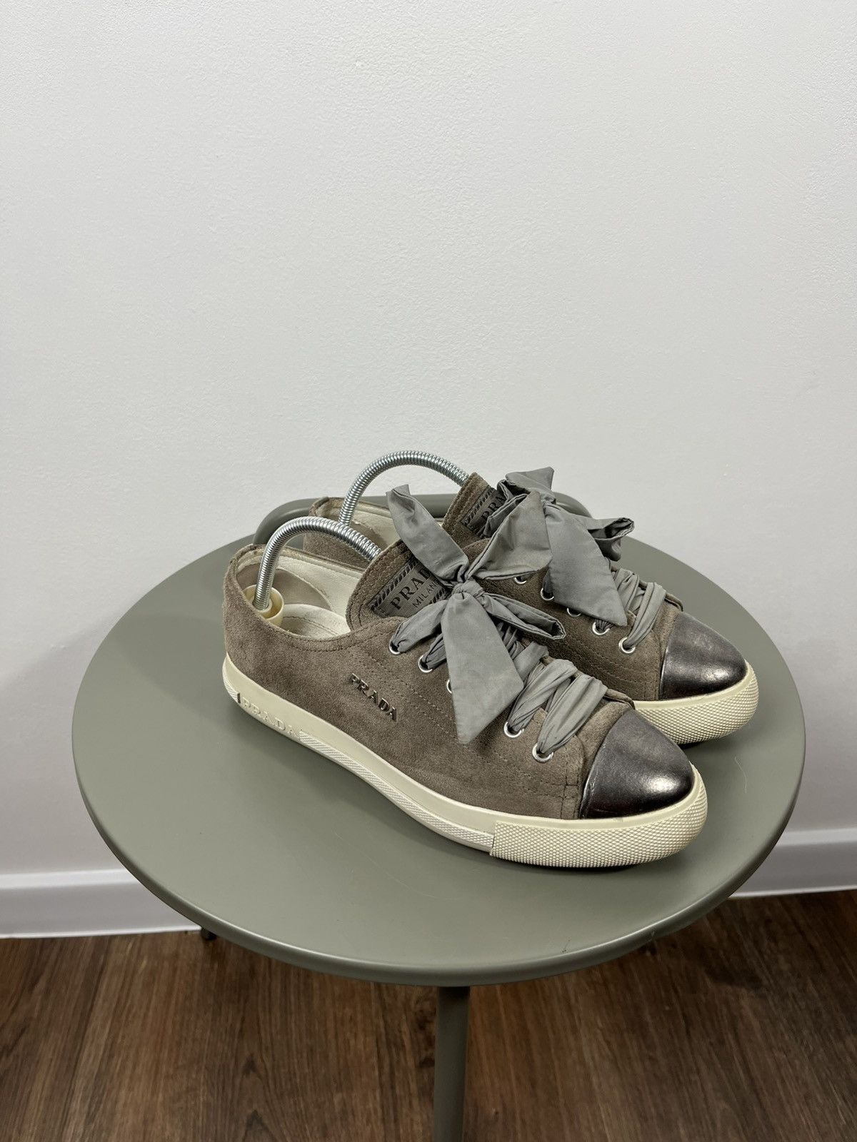 Prada Suede Sneakers Bow Laces Cap Toe Women’s Size 36
