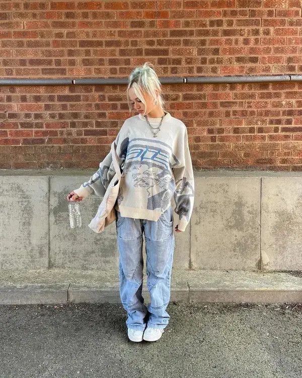 VIBE Oversized Graphic Knitted Sweatshirt Sweater Pullover Size US XL / EU 56 / 4 - 3 Thumbnail
