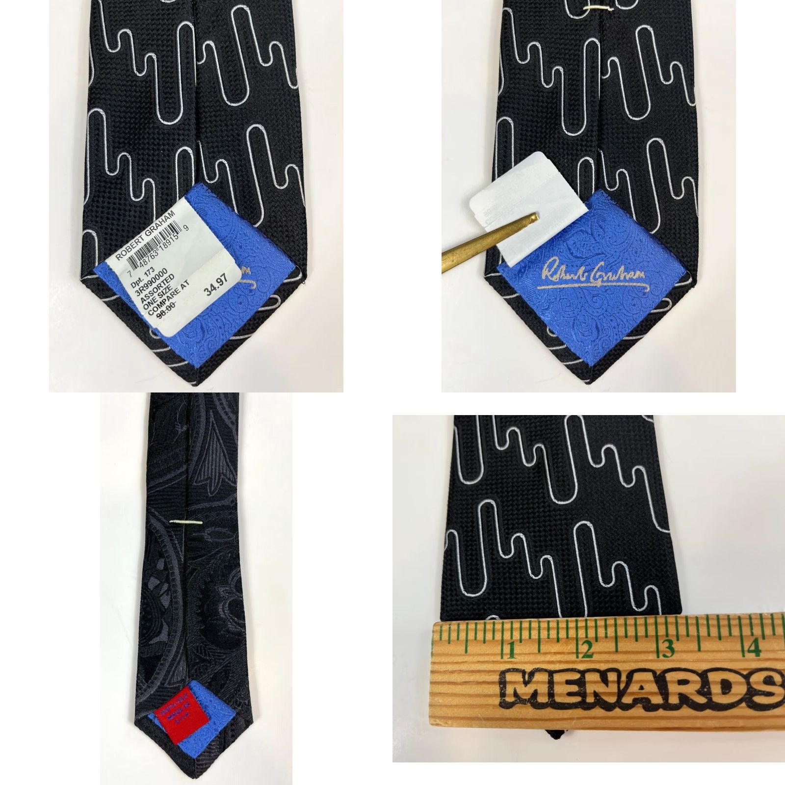 Robert Graham VINTAGE NWT Men's Robert Graham Luxury Silk Tie Abstract Made in USA Size ONE SIZE - 8 Thumbnail