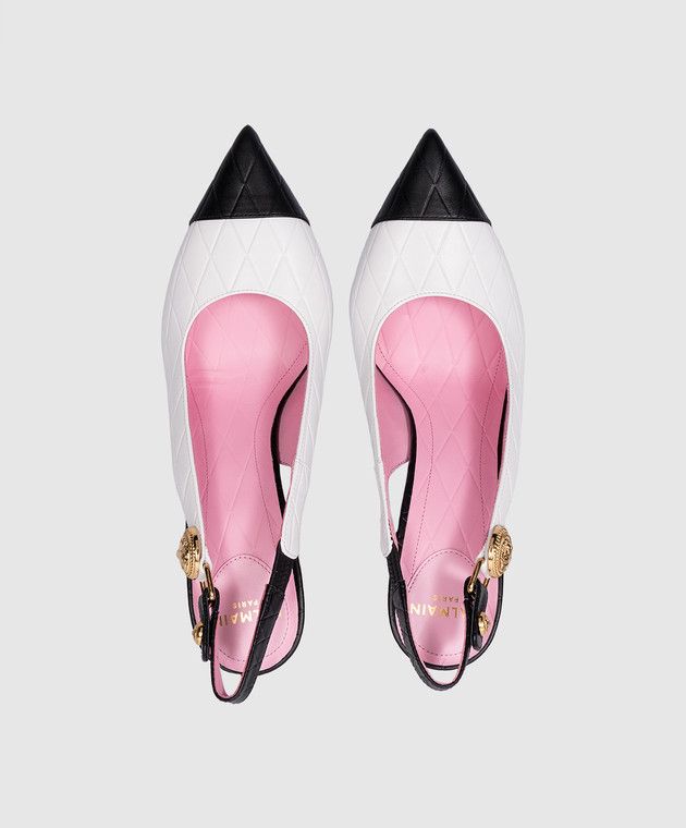 Balmain o1s1wg110925 Pointed Toe Leather Pumps in White/Black Size US 7 / IT 37 - 3 Thumbnail