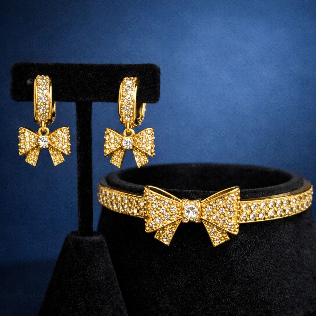 Kate Spade Kate Spade Bow Set Bracelet Huggie Earrings Gold Rhinestone Size ONE SIZE - 1 Thumbnail