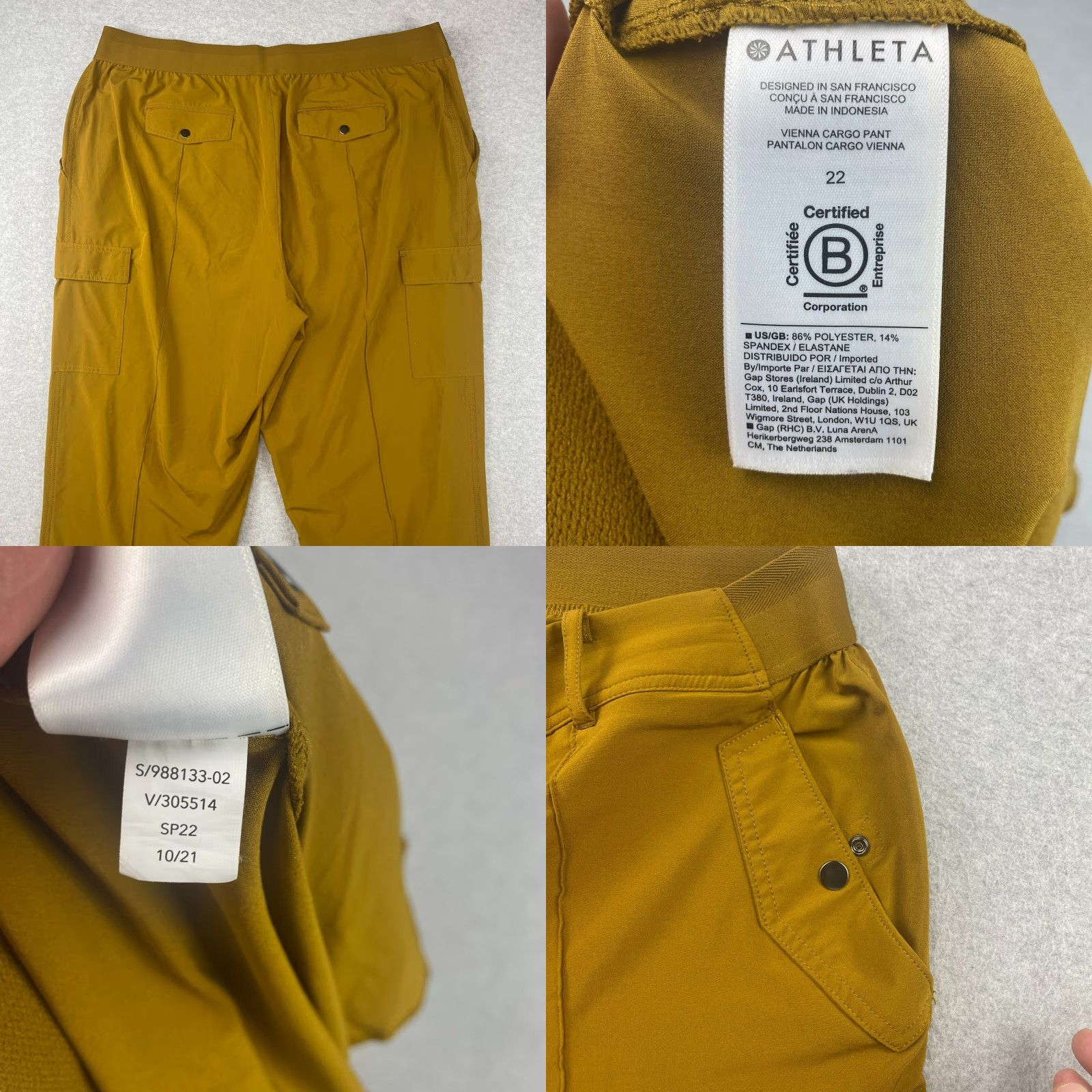 Athleta VINTAGE? No — not vintage. Athleta Vienna Cargo Pants Womens 22 Gold Elastic Waist Pull On Snap Pockets Size 40" / US 18 - 9 Thumbnail