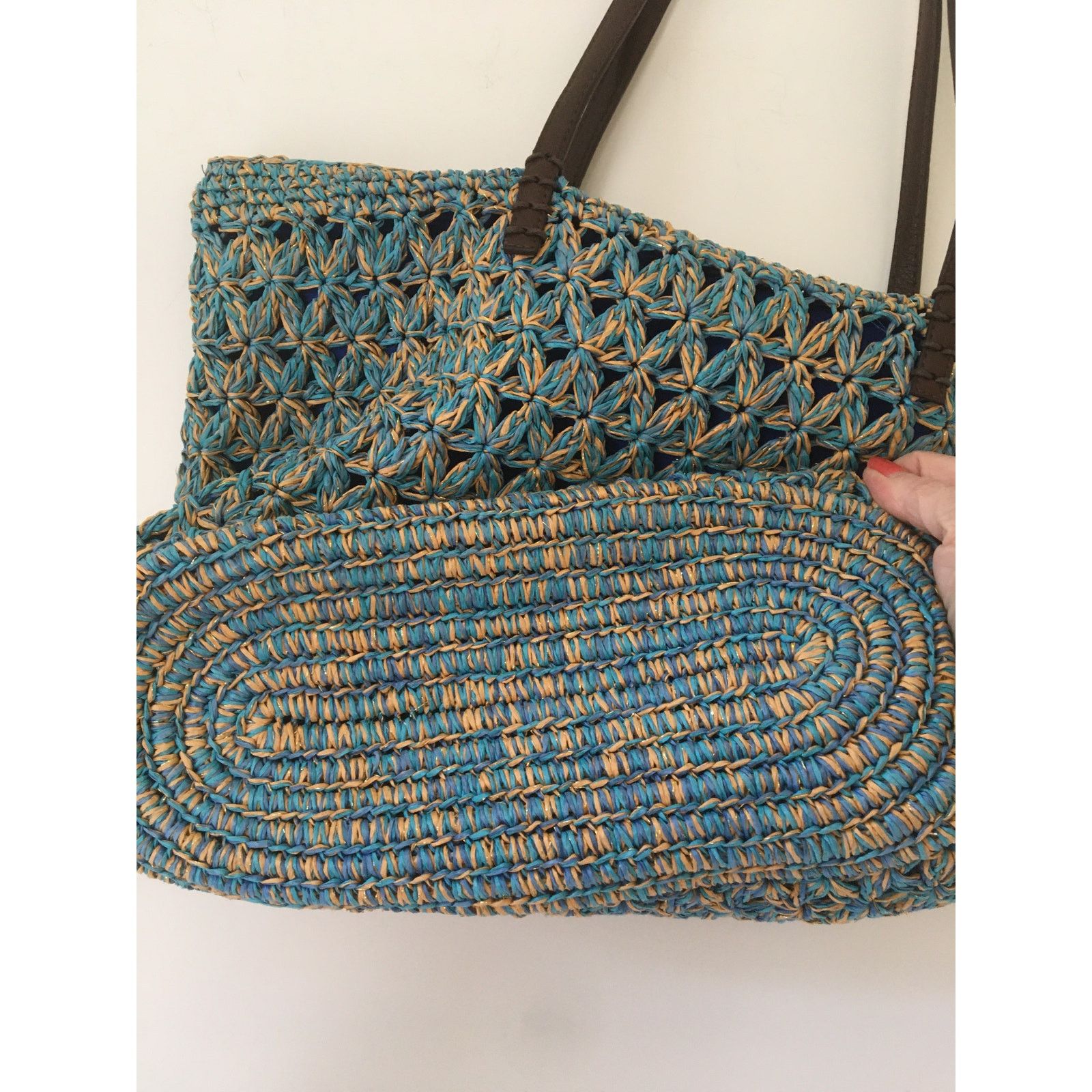 Other Blue Miami Woven Blue, Straw Gold Threads Shoulder Bag Purse Size ONE SIZE - 10 Thumbnail