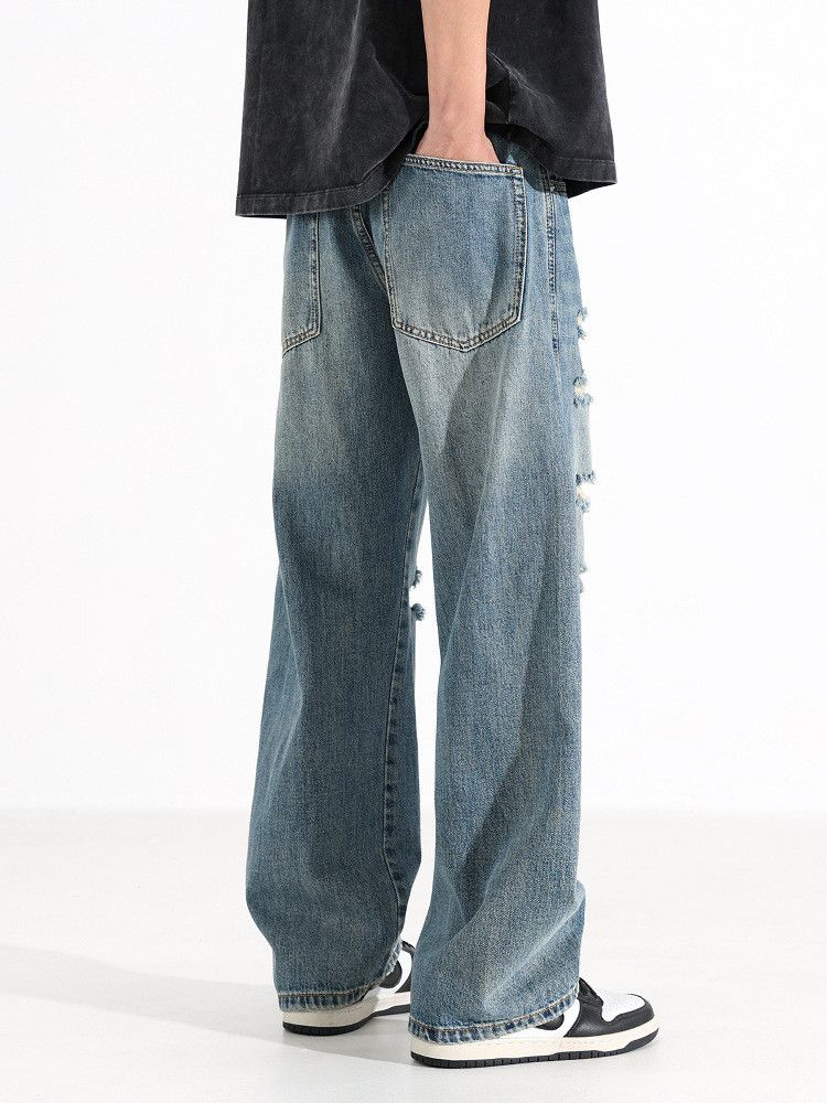 Japanese Brand American retro men's loose wide-leg washed ripped jeans Size US 32 / EU 48 - 5 Thumbnail