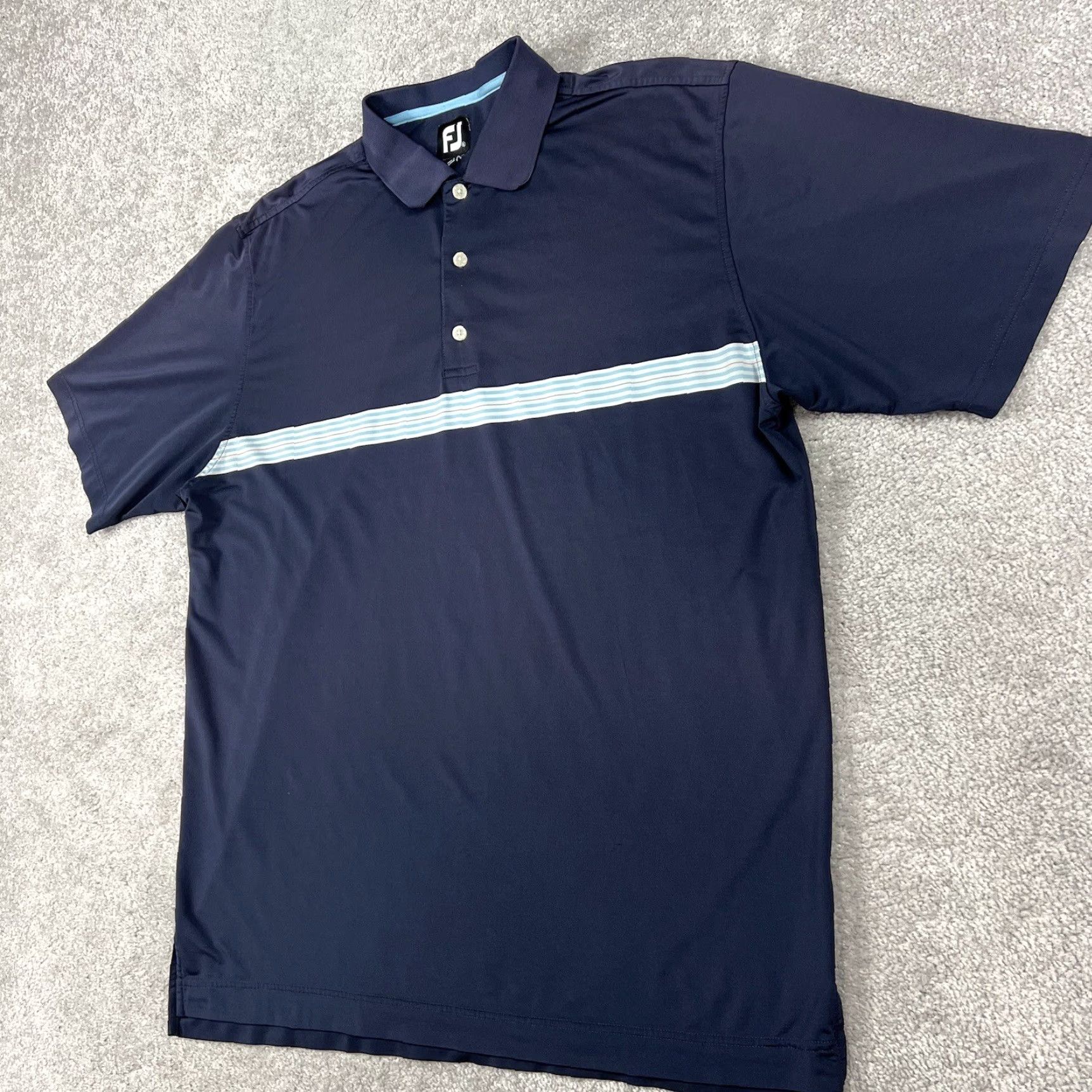 Footjoy FootJoy Polo Shirt Mens XL FJ Short Sleeve Blue White Striped Golf Stretch Size US XL / EU 56 / 4 - 2 Thumbnail