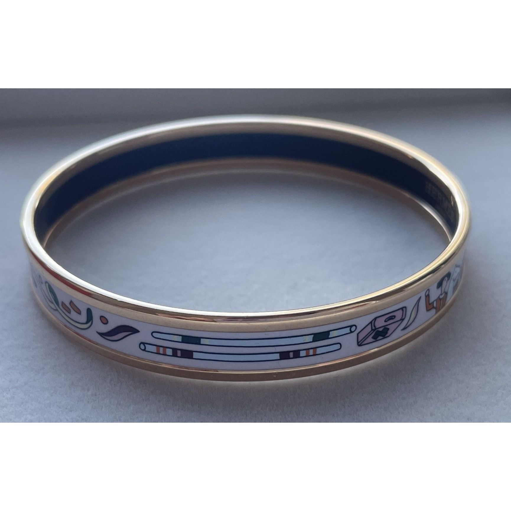 Hermes Hermès Paris Enamel & Rose Gold Plated Bangle Bracelet Made Size ONE SIZE - 1 Thumbnail