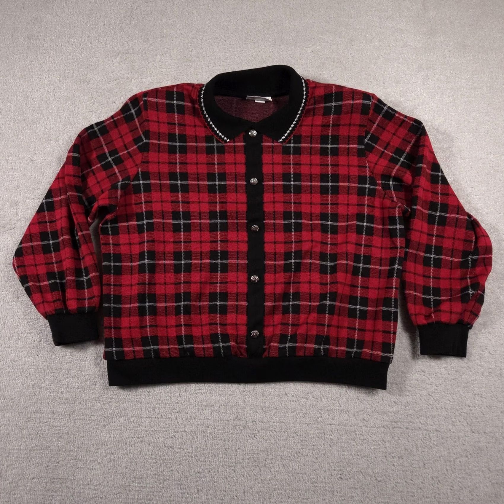 Vintage VINTAGE Alfred Dunner Sweater Womens 1X Red Black Plaid Cardigan Made in USA 90s Size XL / US 12-14 / IT 48-50 - 2 Thumbnail
