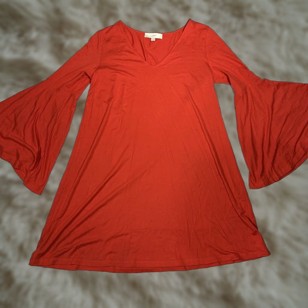 Loft LOFT Orange Bell Sleeve Shift Dress A-Line Soft Stretch V-Neck Cocktail Sz M Womens Dress Short Sleeve Vintage? (no) Size M / US 6-8 / IT 42-44 - 1 Thumbnail