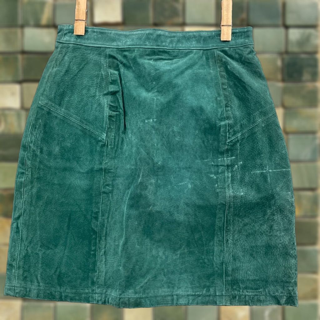 Etro Savannah Skirt Women 14 P Teal Leather Suede Straight Corpcore Boho Preppy Retro Vintage No Size 36" / US 14 / IT 50 - 1 Thumbnail