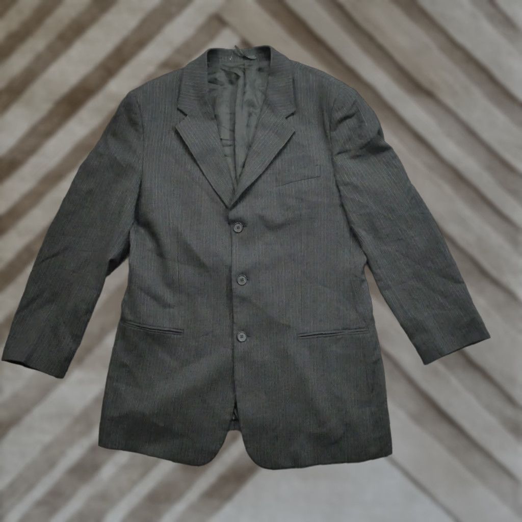 Emporio Armani VINTAGE Emporio Armani Jacket Blazer Mens 46 Grey Black Striped Made In Italy Size 46R - 1 Thumbnail
