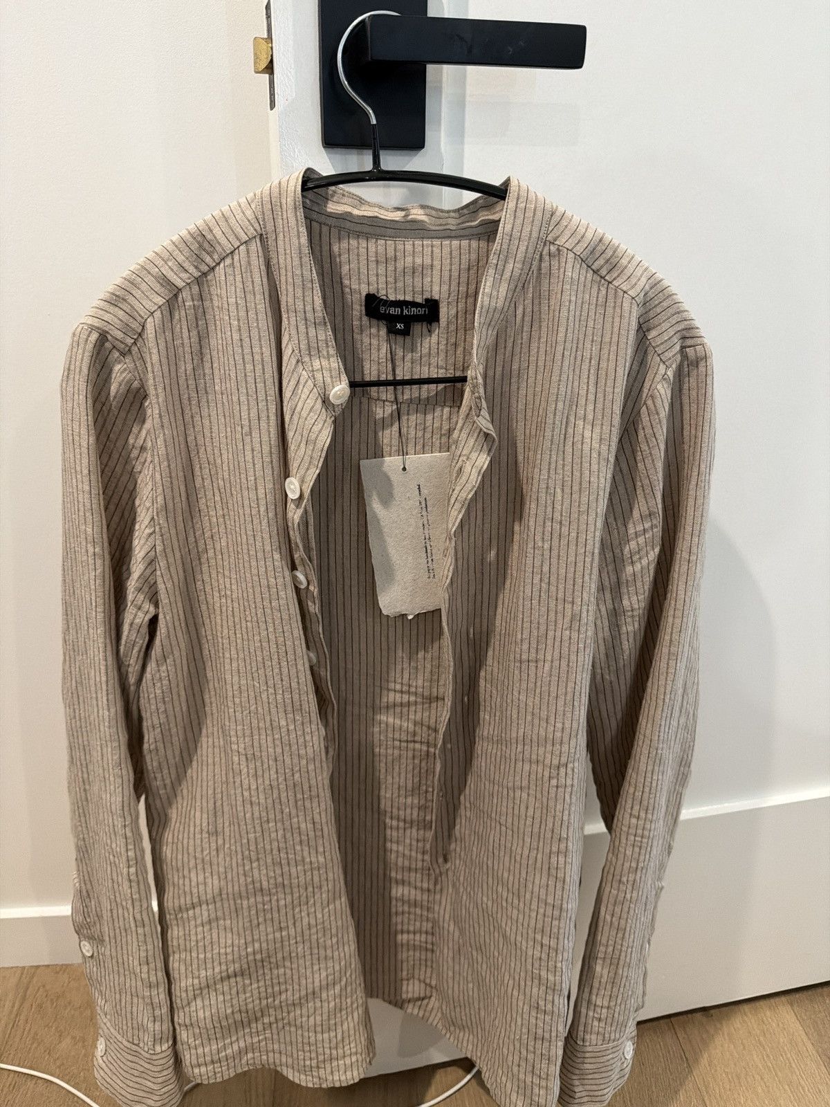 Evan Kinori Evan kinori band collar Yarn Dyed Linen/Cotton Stripe XS Size US XS / EU 42 / 0 - 4 Thumbnail