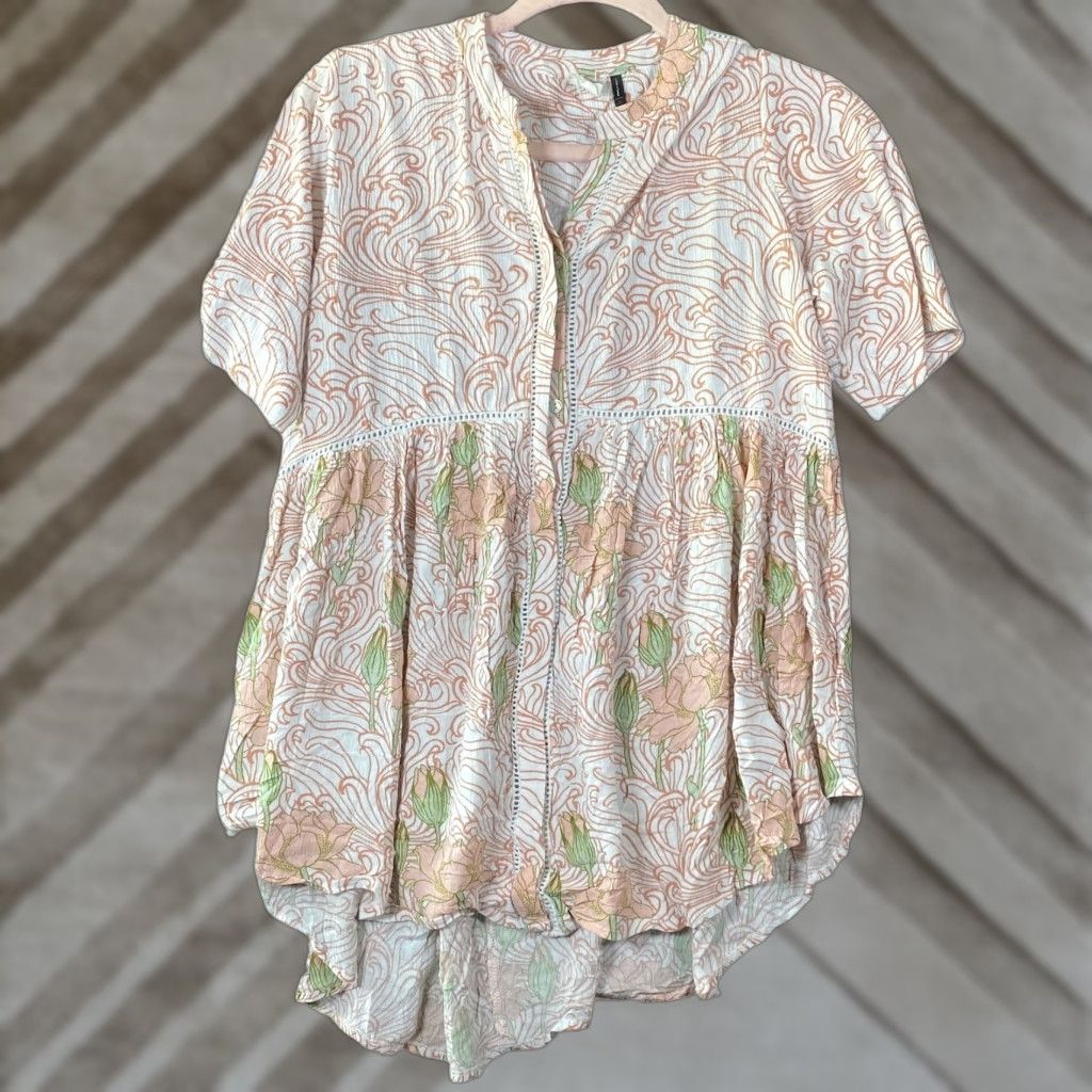Anthropologie Anthropologie Akemi + Kin Womens Blouse White Multi Paisley Button Down XS Short Sleeve Balloon V-Neck Tunic Casual Workwear Party/Cocktail Size XS / US 0-2 / IT 36-38 - 1 Thumbnail