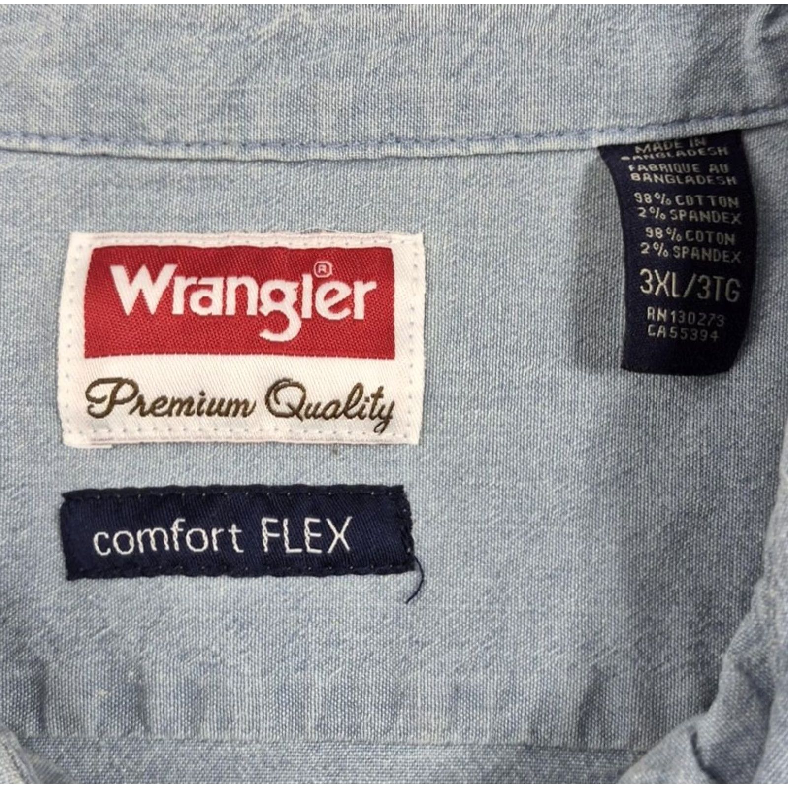 Wrangler Wrangler Button-Up Shirt Mens 3XL Blue Chambray Short Sleeve Relaxed Fit Size US XXL / EU 58 / 5 - 5 Thumbnail