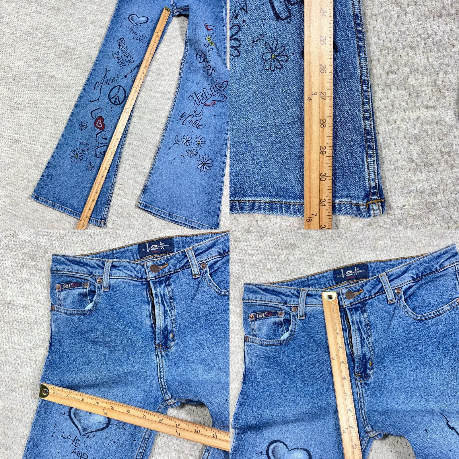 Vintage VINTAGE LEI Jeans Women Juniors 9 Flared Mid Rise Medium Wash Denim 5-Pocket Hipster Graffiti 80s 90s Modern Retro Size 30" / US 8 / IT 44 - 8 Thumbnail