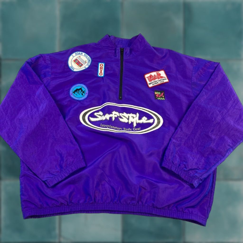 Vintage Vintage Surf Style Windbreaker Jacket One Size Purple Blue Nylon Quarter Zip Y2K Size US M / EU 48-50 / 2 - 1 Thumbnail