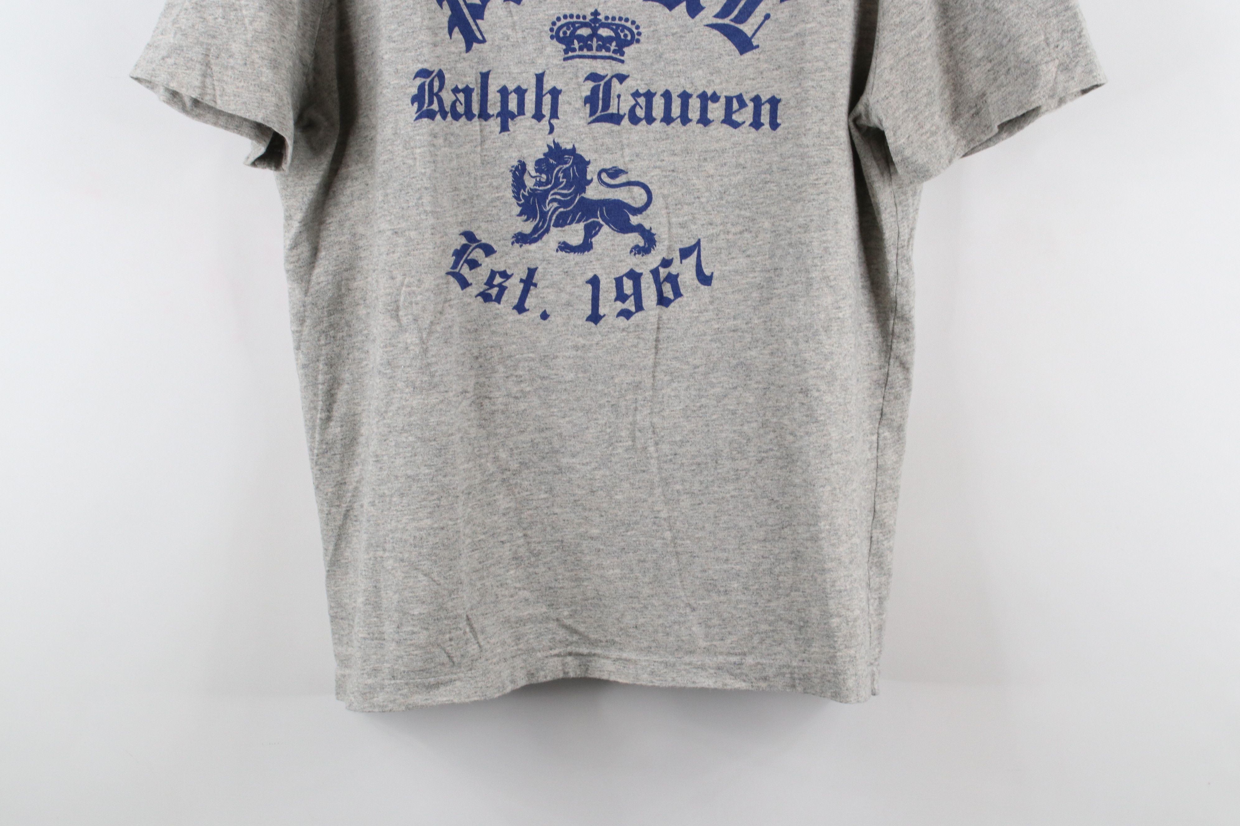 Ralph Lauren × Vintage Vintage Ralph Lauren Old English Spell Out Lion T-Shirt Gray Size US L / EU 52-54 / 3 - 3 Thumbnail