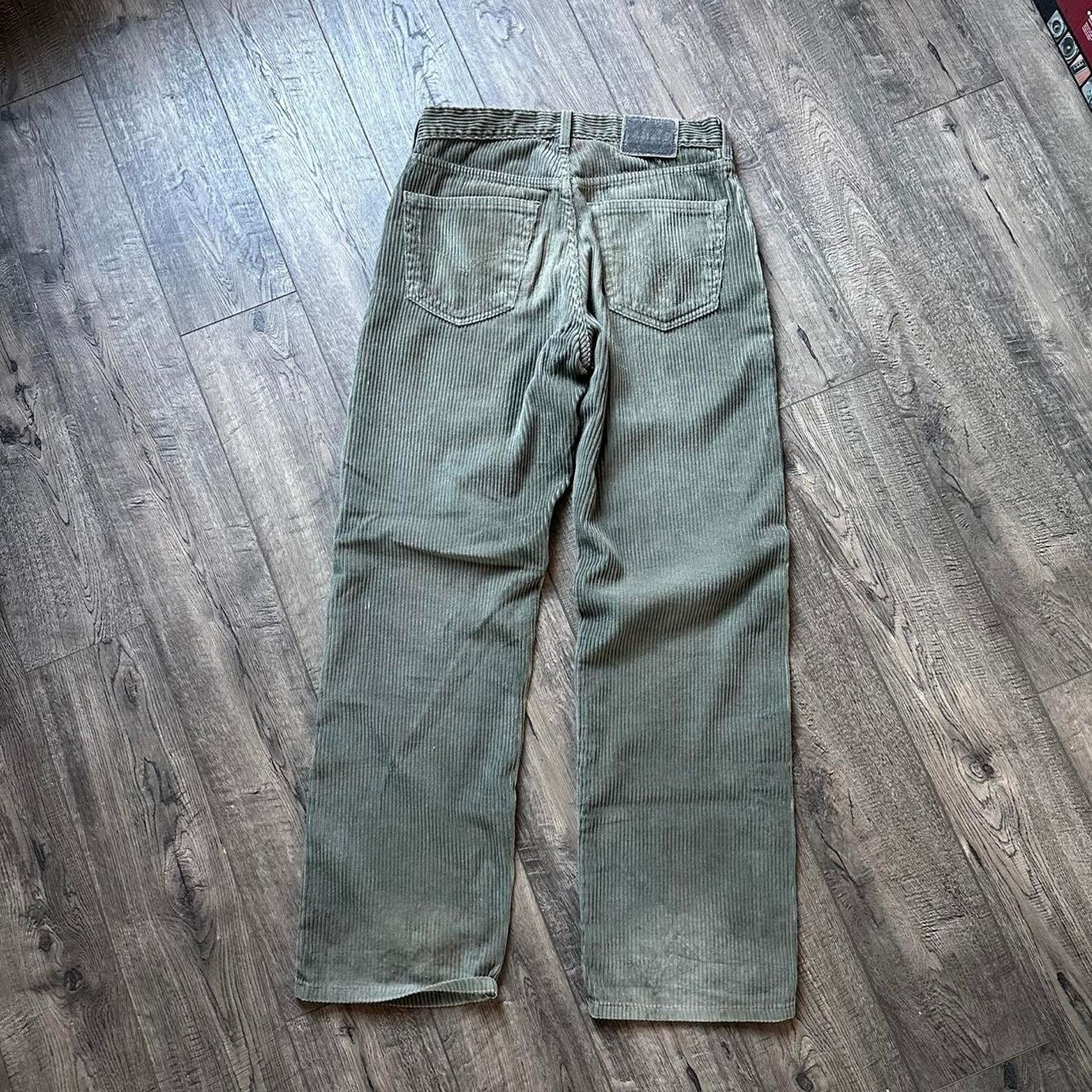Levi's Vintage Green Olive Baggy Leg Silver Tab Cord Corduroy Pants Size US 31 - 7 Thumbnail