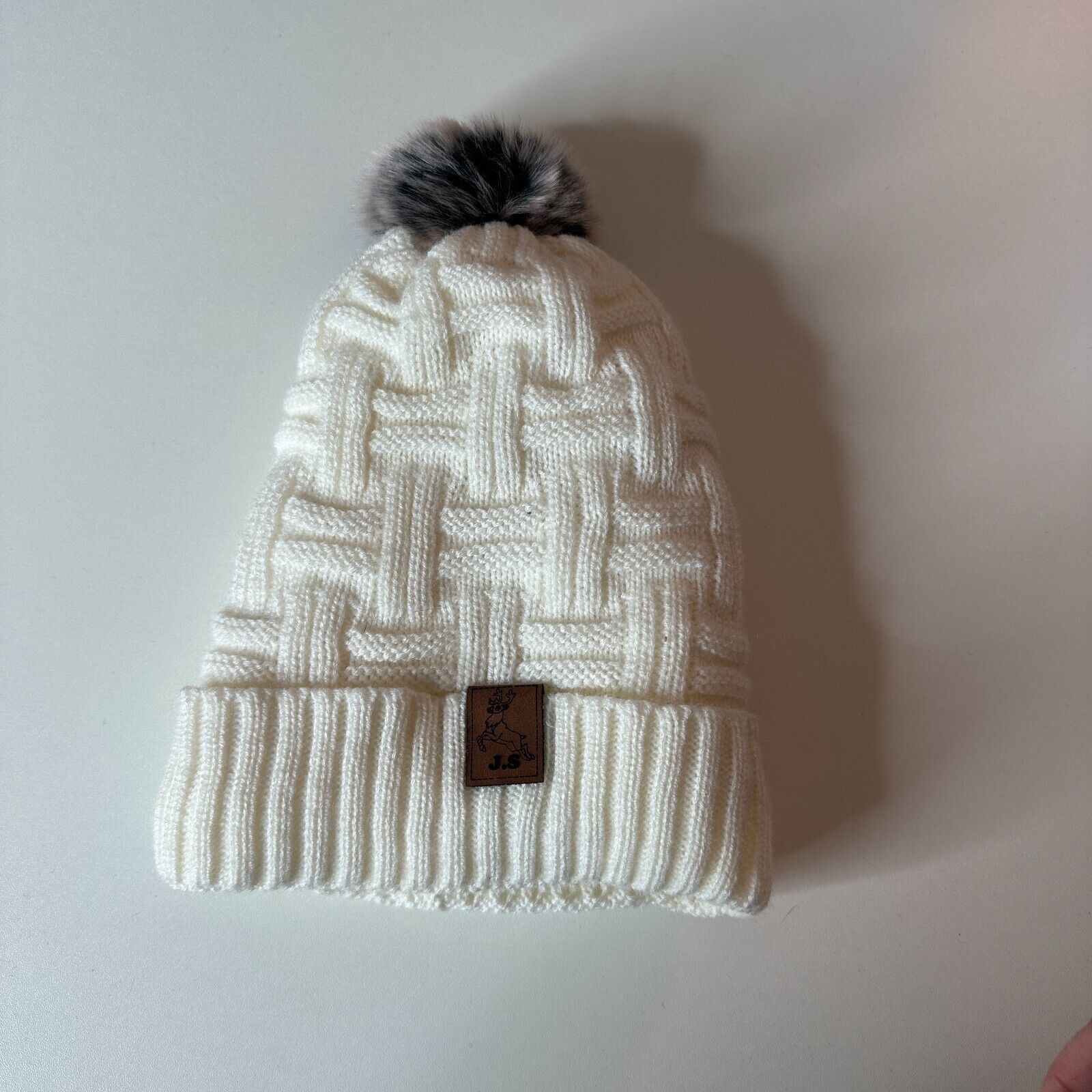 Other J.S Elk Deer Brown Patch Cream Beanie Gray Pom Pom OS Size ONE SIZE - 7 Thumbnail