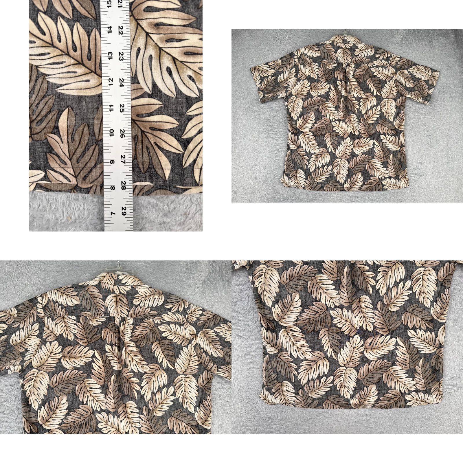 Vintage Hawaiian Shirt Unbranded Button-Up Floral Short Sleeve Gray Beige Adult Large X-Large Rayon Inside Out Size US L / EU 52-54 / 3 - 9 Thumbnail
