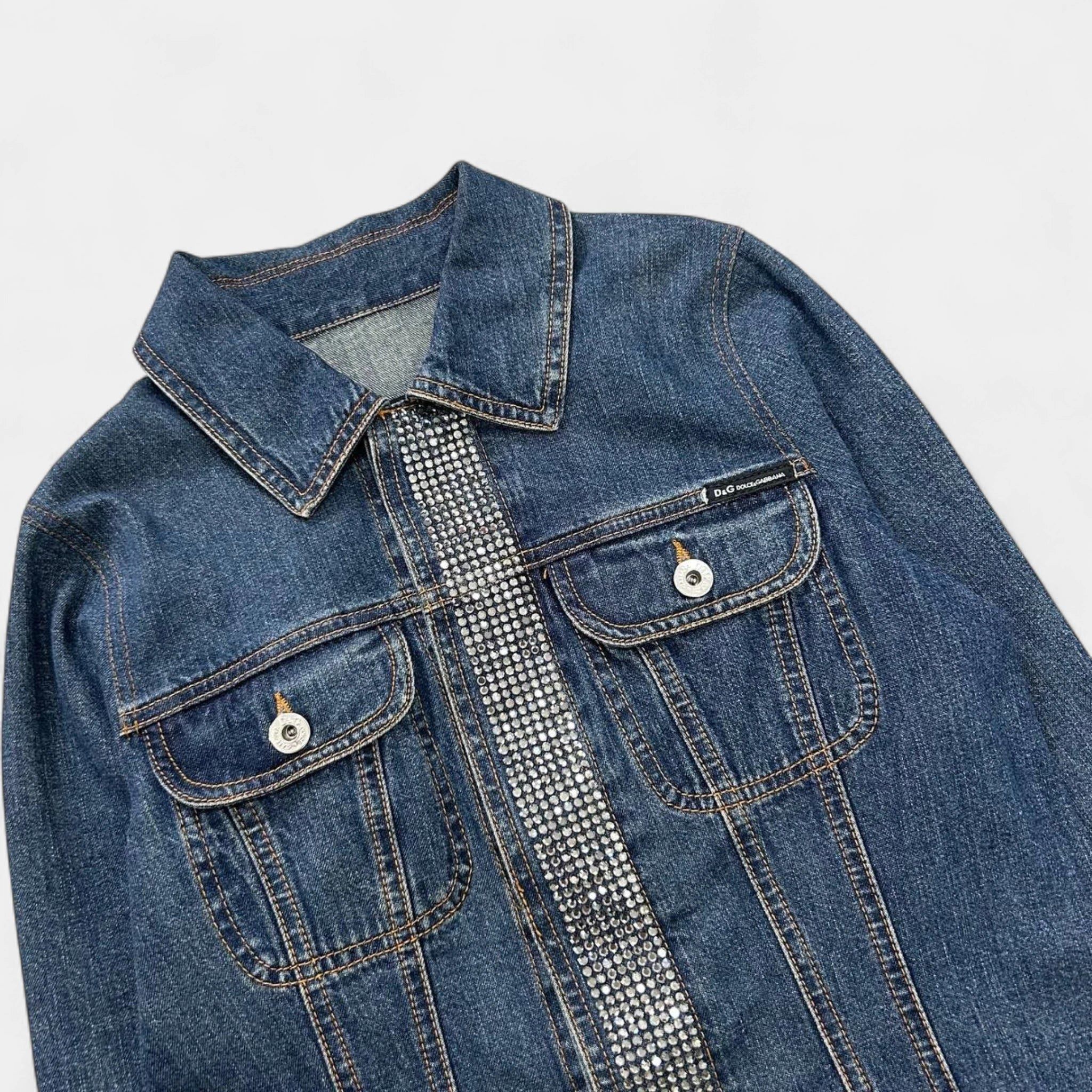 Dolce & Gabbana Dolce & Gabbana Rhinestone Denim Jacket Blue Size S / US 4 / IT 40 - 2 Thumbnail