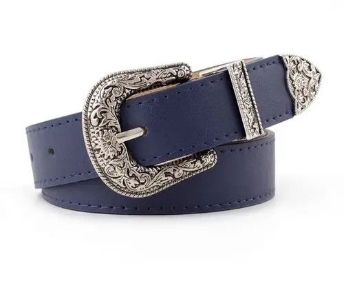 Leather Blue Color Retro Pin Buckle PU Leather Belt Size ONE SIZE - 3 Thumbnail