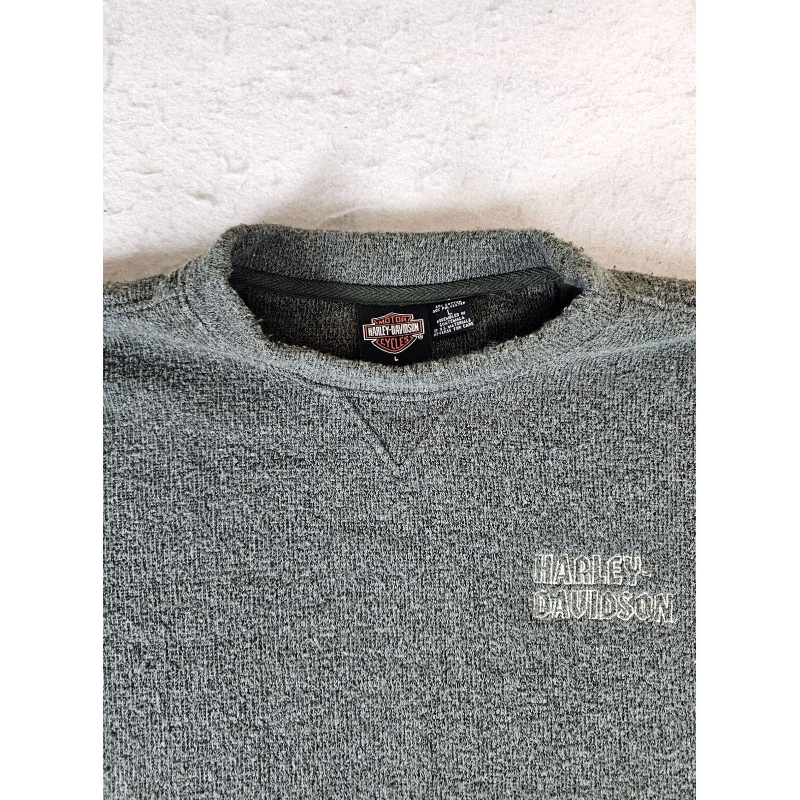 Harley Davidson Harley-Davidson Sweater Green Crew Neck Men Large Terry Cloth Classic Pullover Heavyweight Knit Cotton Blend Vintage No Size US L / EU 52-54 / 3 - 3 Thumbnail