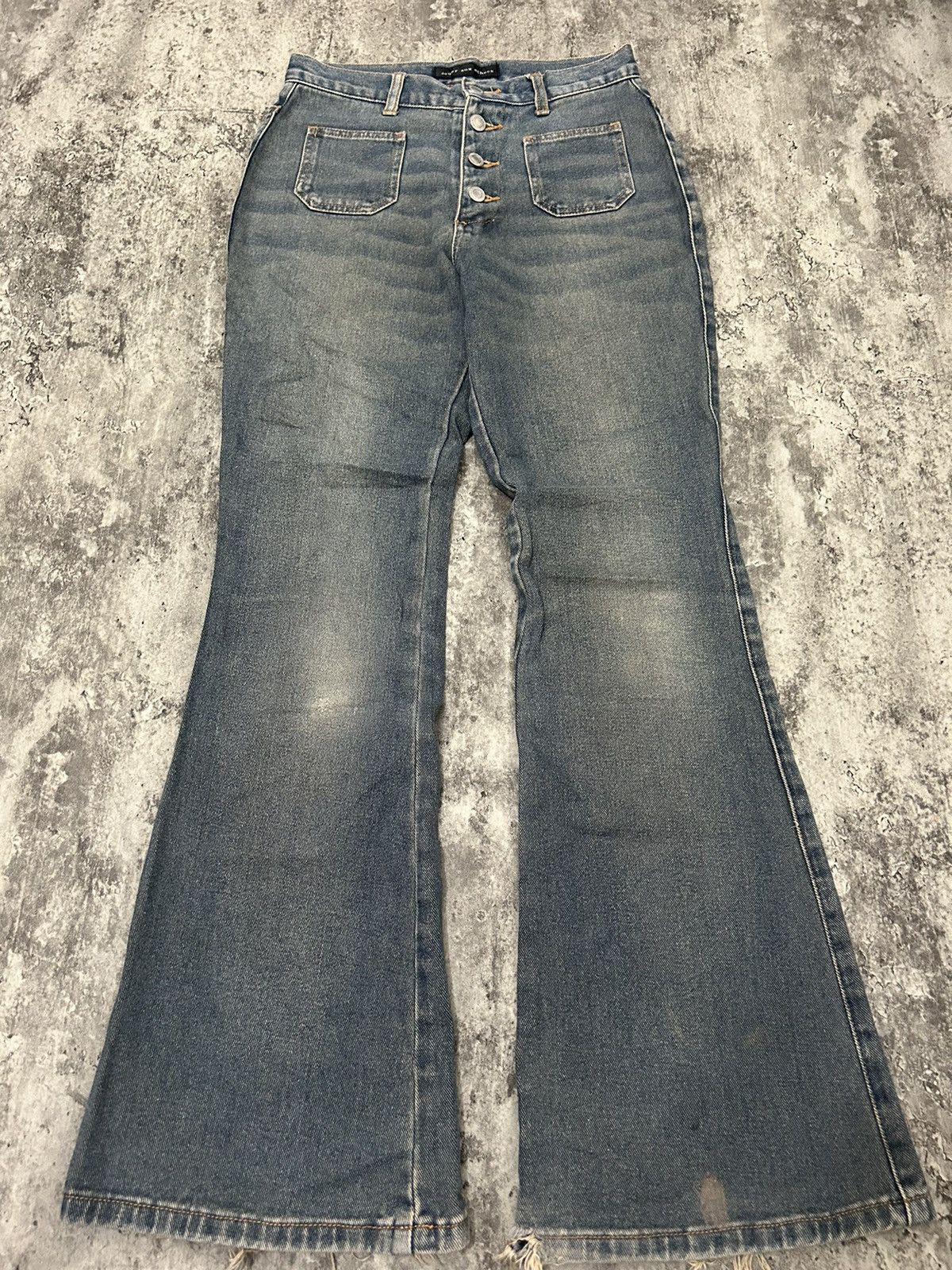 If Six Was Nine × Japanese Brand × Le Grande Bleu (L.G.B.) Vintage Jouer aux echecs Flare Jeans Size US 27 - 3 Thumbnail