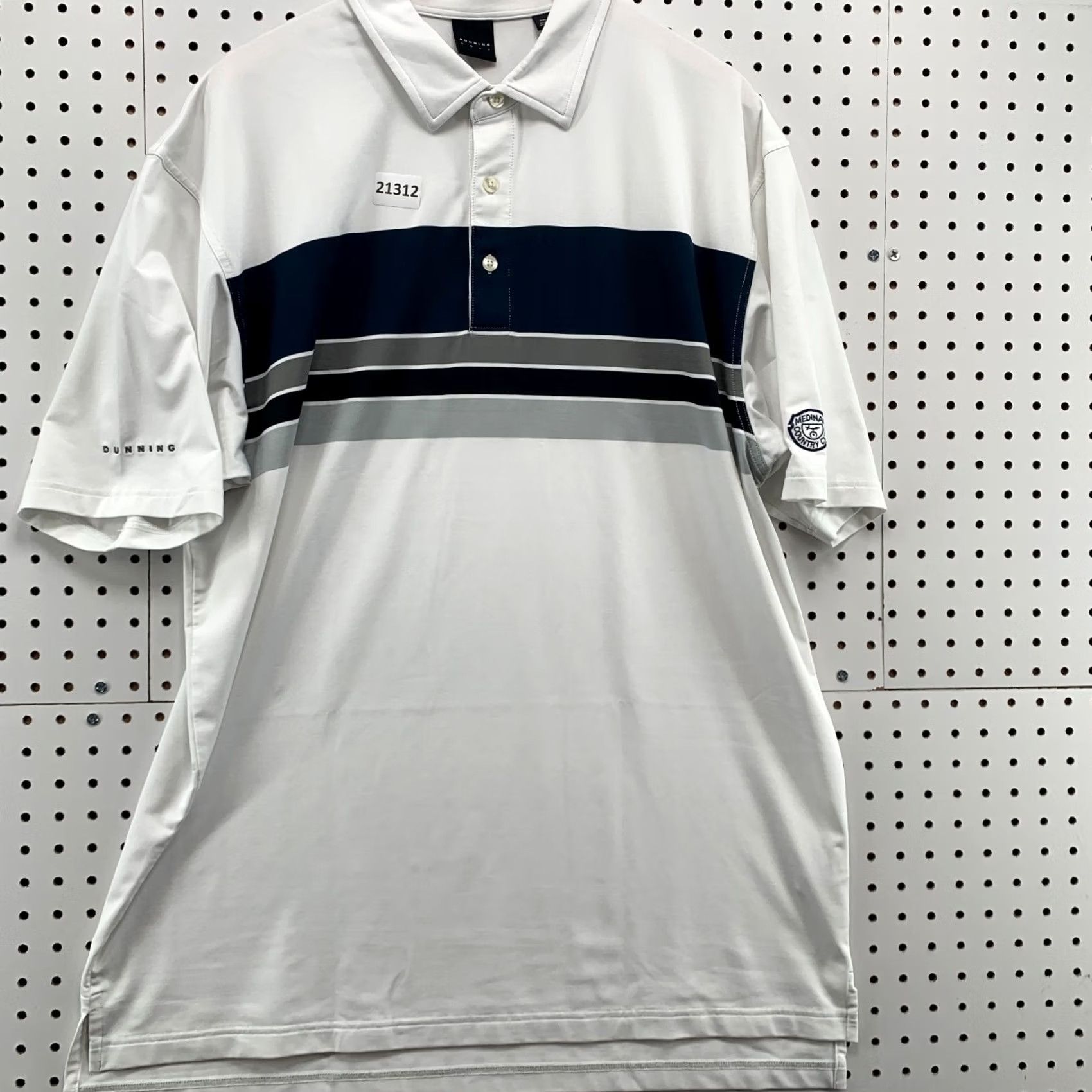 Vintage Dunning Polo Shirt Medinah Country Club White Blue Stripe Mens 2XL Size US XXL / EU 58 / 5 - 6 Thumbnail
