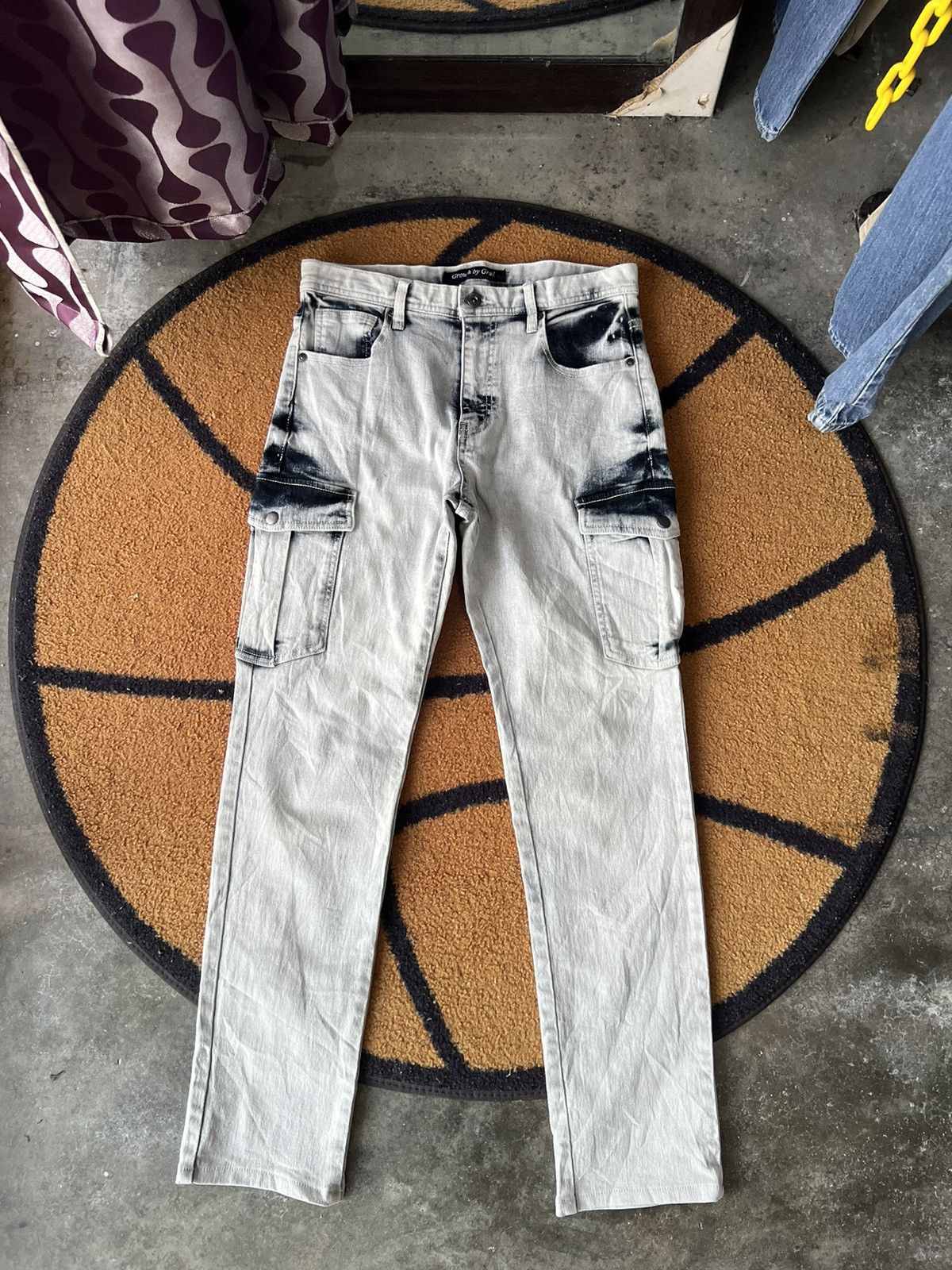 Japanese Brand 🔥Growth by Grail Bleach Denim Cargo Pant Size US 31 - 2 Thumbnail