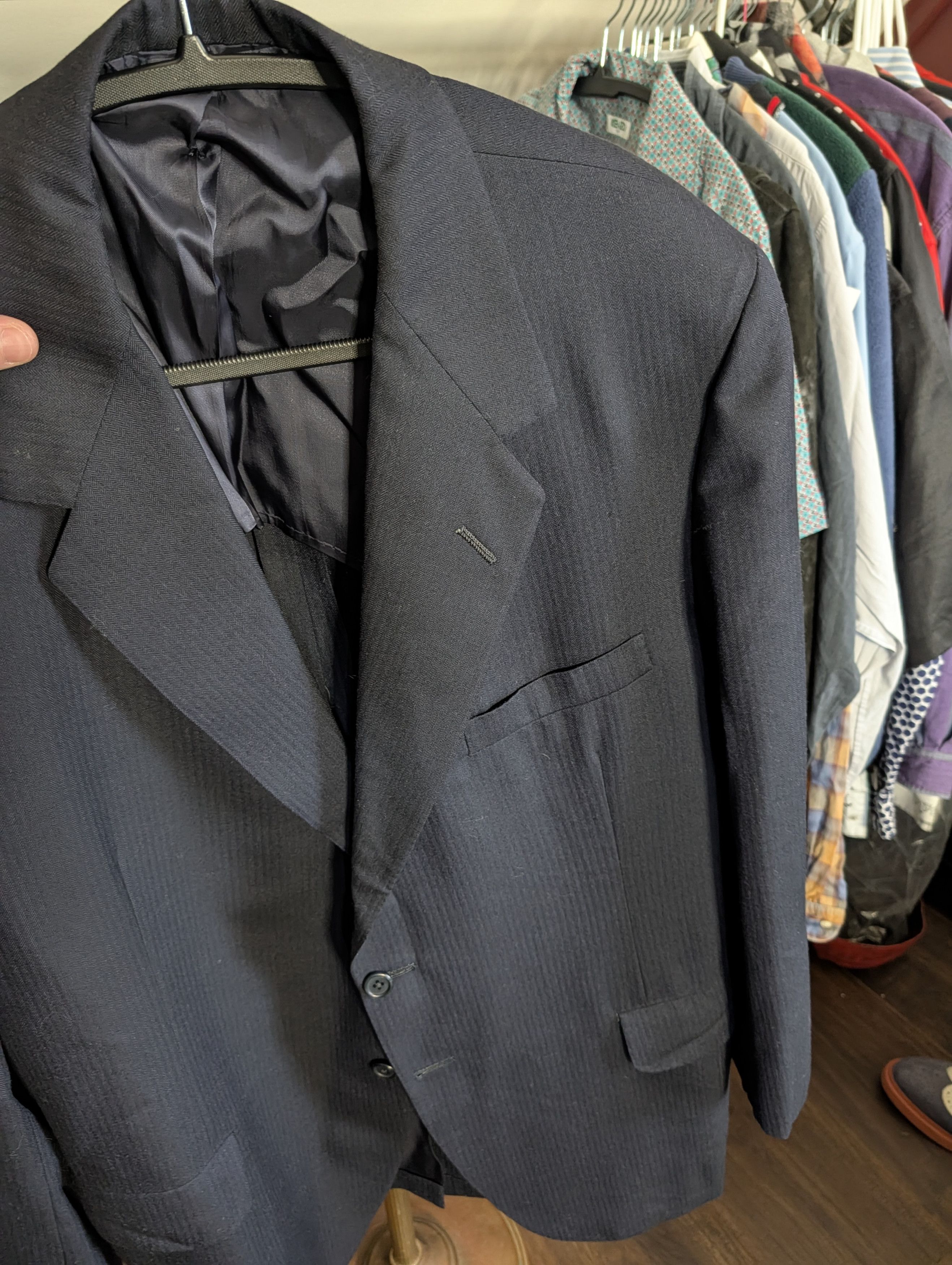 Oxxford Clothes 2pc bespoke navy herringbone MiUSA mens suit 44 Size 44R - 3 Thumbnail