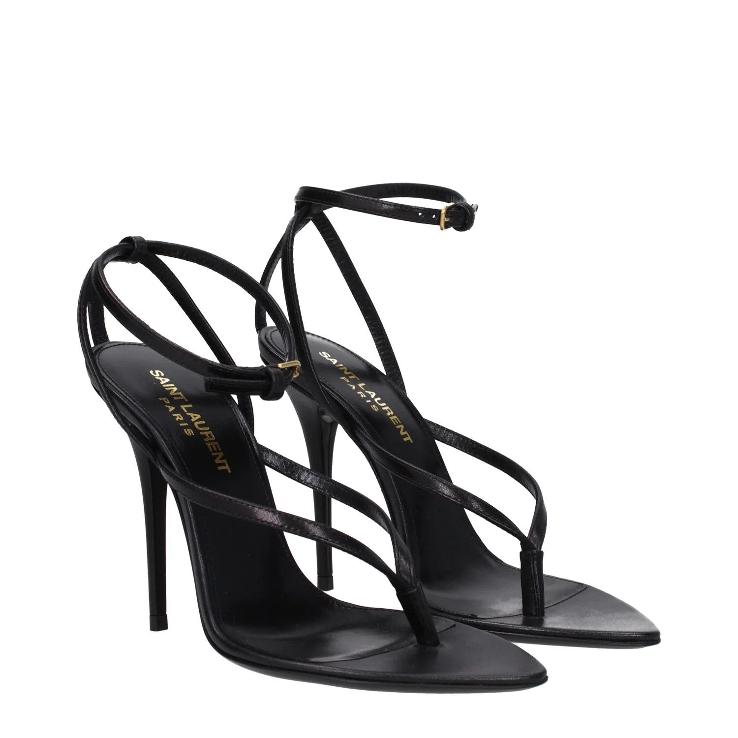 Saint Laurent Paris ob1o1e1224 Leather Sandals in Black Size US 5 / IT 35 - 2 Thumbnail