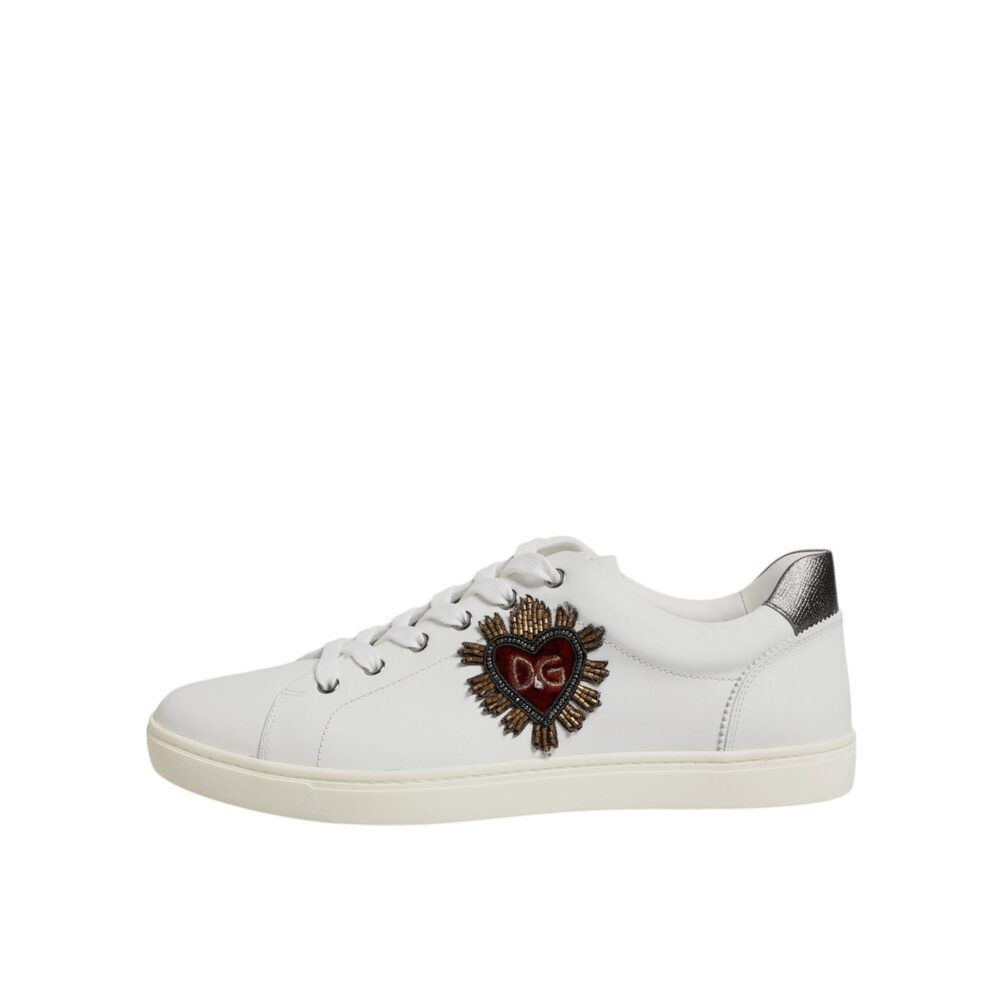 Dolce & Gabbana Dolce & Gabbana White Leather Heart Embellished Sneakers Sho Size US 8 / EU 41 - 6 Thumbnail