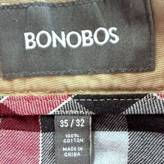 Bonobos Bonobos Khakis Pants Mens 35X32 Beige Stretch Chino Flat Front Casual Pocket(Front) w/ Button Zip Size US 35 - 4 Thumbnail