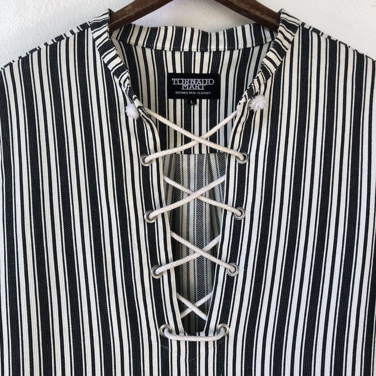 トップス tornado mart lace up long sleeve TORNADO MART Japan Lace-Up Striped Long Sleeve Shirt