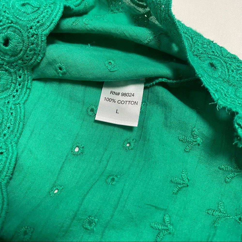 House of Harlow NWT New House of Harlow Emerald Green Eyelet Smocked Cotton Size L / US 10 / IT 46 - 8 Thumbnail