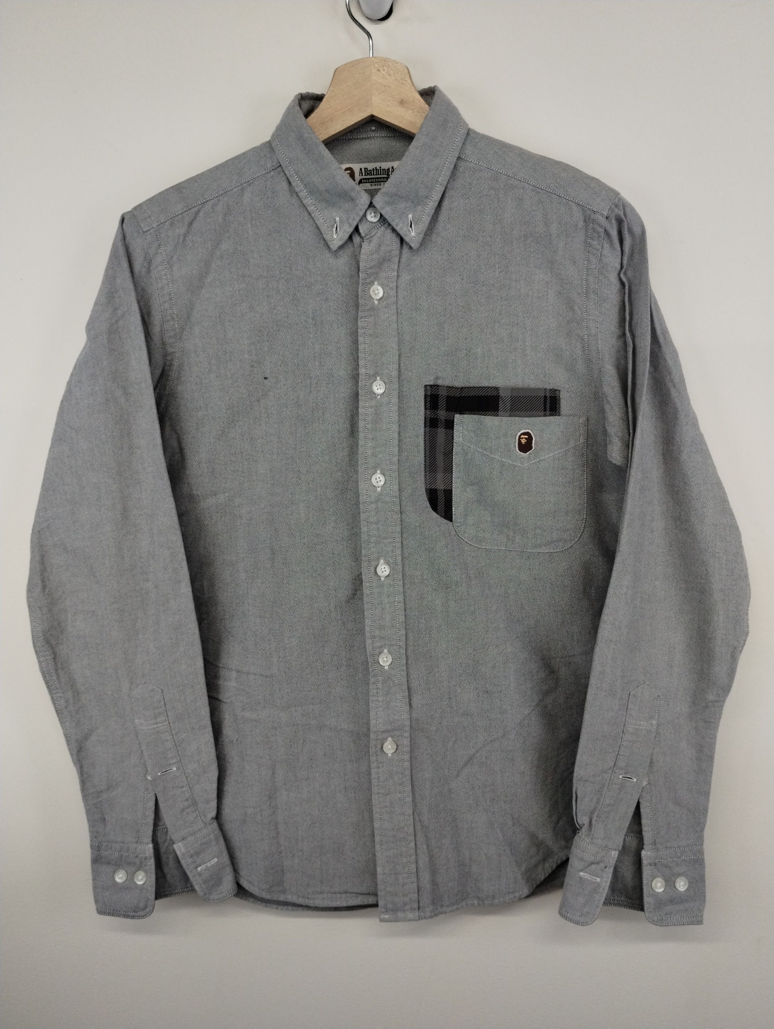 image of Bape Salt And Pepper Double Pocket Button Up in Grey, Men's (Size Medium)