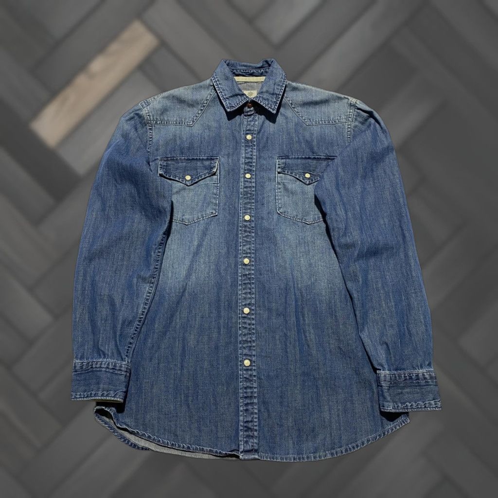 Denime RuffHewn Shirt Mens Small Blue Denim Western Snap Front Long Sleeve Casual Size US S / EU 44-46 / 1 - 1 Thumbnail