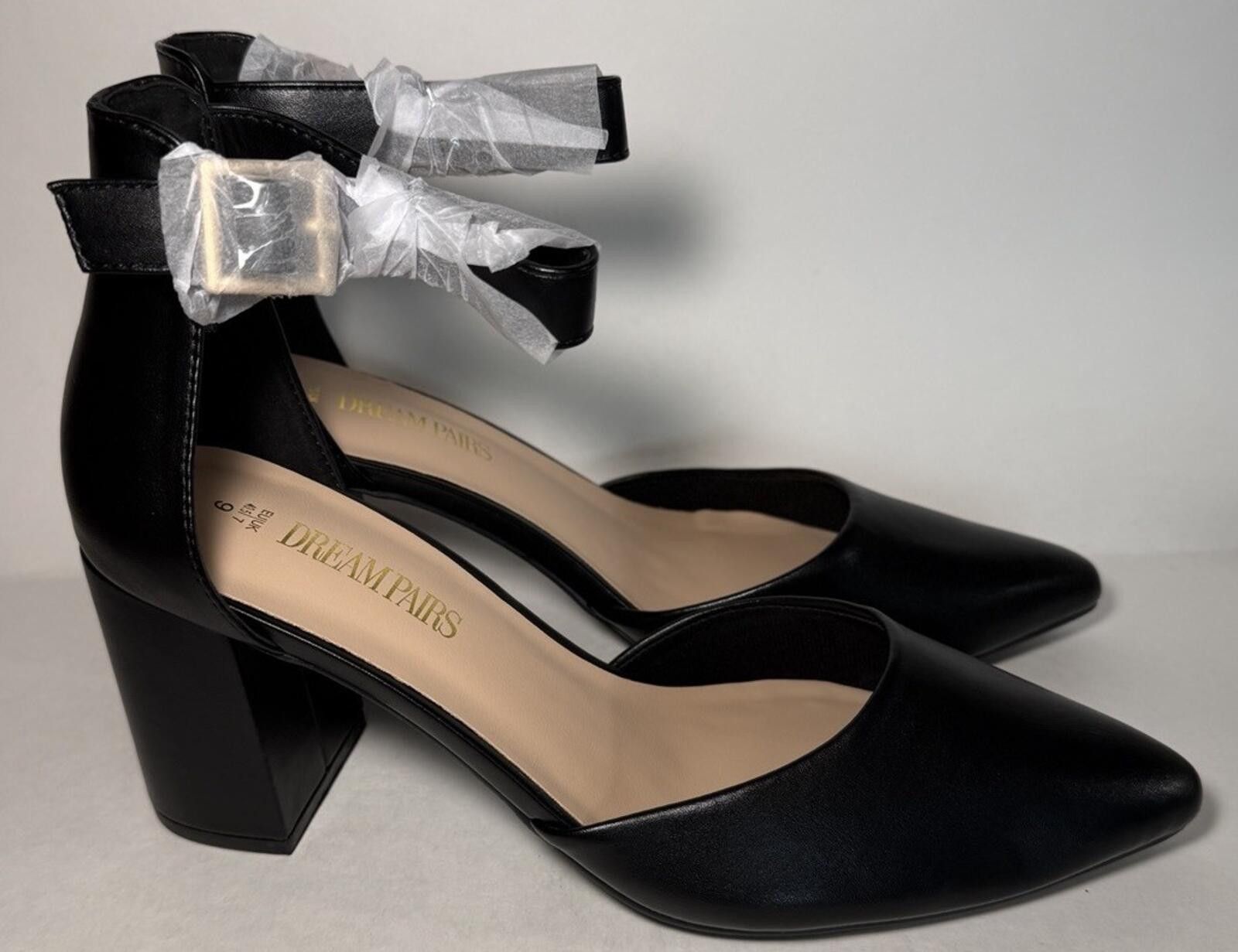 Other DREAM PAIR Pointed Toe Chunky Mid Heel Pumps Ankle Black Size US 9 / IT 39 - 3 Thumbnail