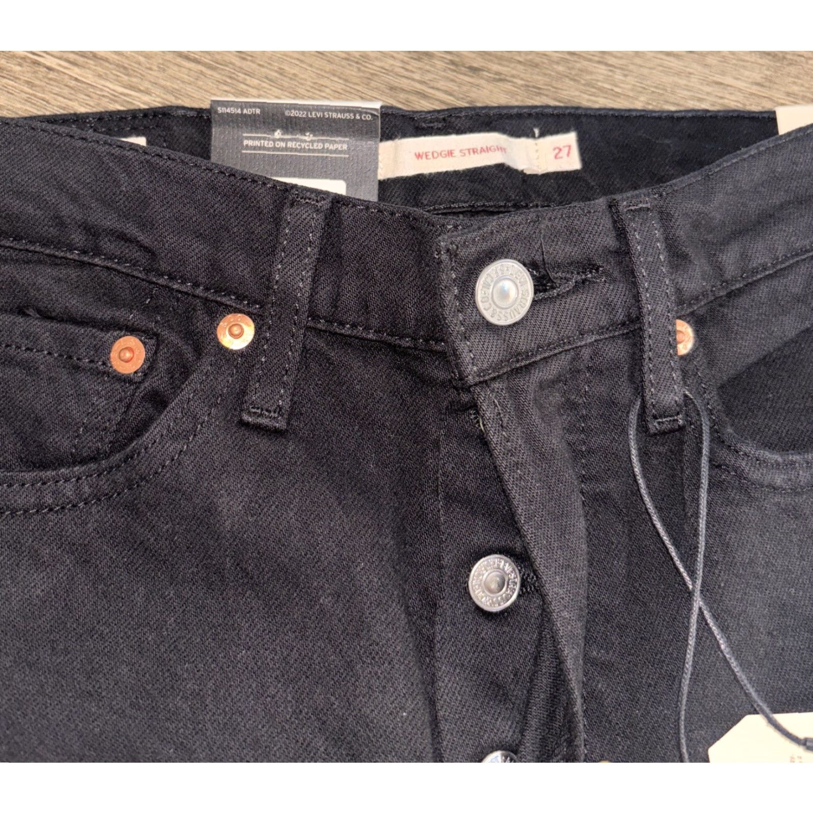 Levi's LEVI'S Premium Button Fly Wedgie Straight Leg Jeans Black 27x26 Womens NWT Size 27" / US 4 / IT 40 - 3 Thumbnail