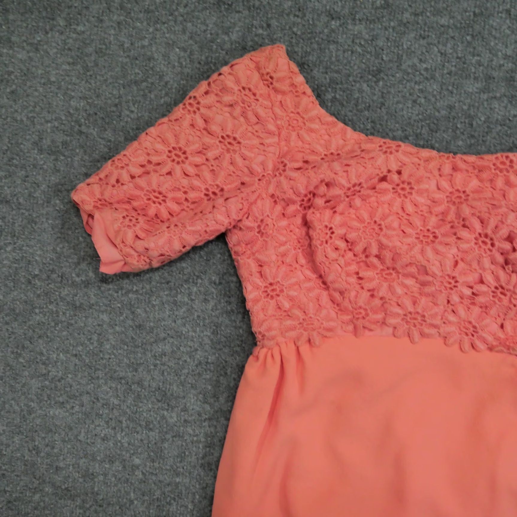 Vintage VINTAGE Dress Womens Small Orange Peach Maxi Gown Floral Lace 60s Size S / US 4 / IT 40 - 4 Thumbnail