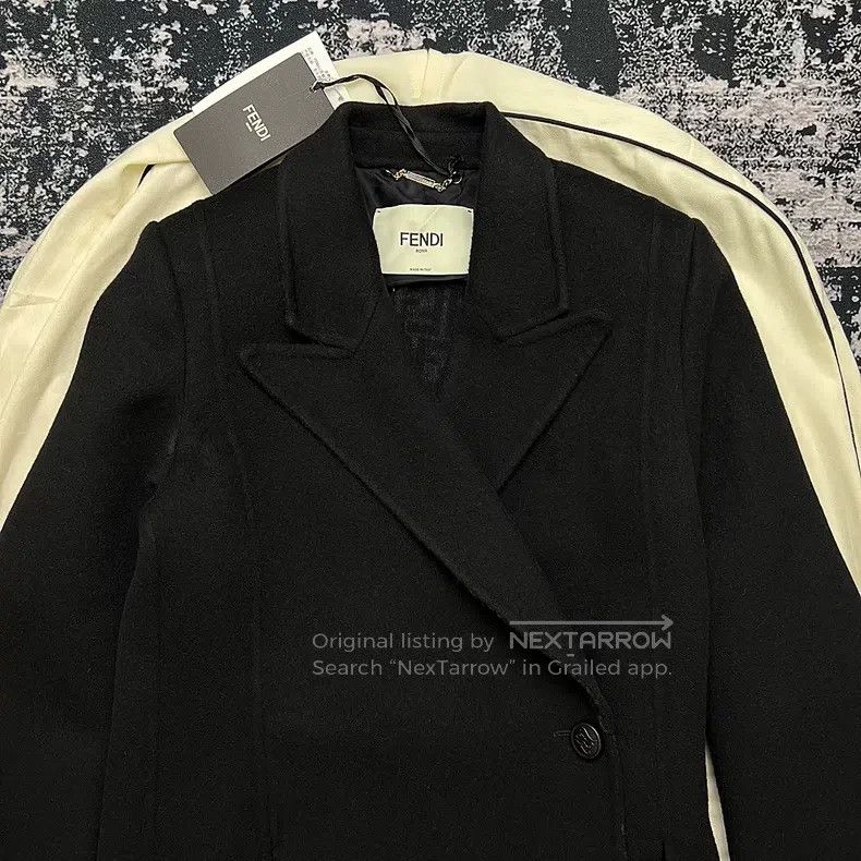 Fendi Fendi Black Wool Coat with Fringe Hem and Monogrammed FF L Size XXS / US 00 / IT 34 - 3 Thumbnail