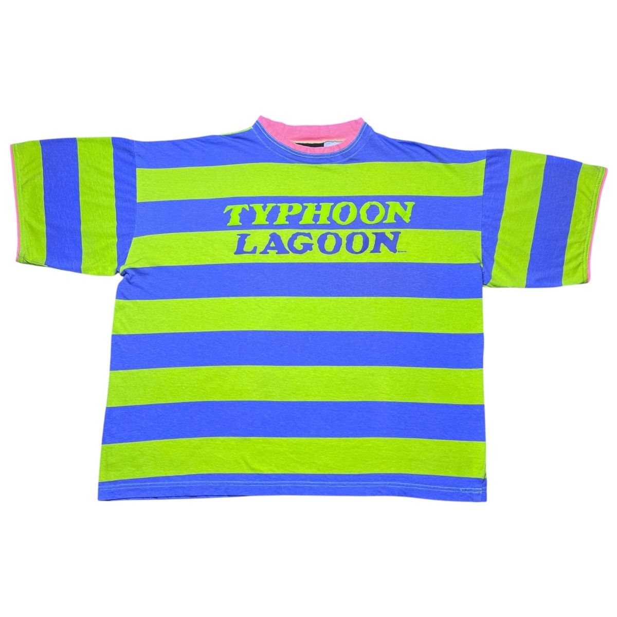 Disney Disney Typhoon Lagoon Green Striped Spell Out Graphic Tee Size US XL / EU 56 / 4 - 1 Thumbnail