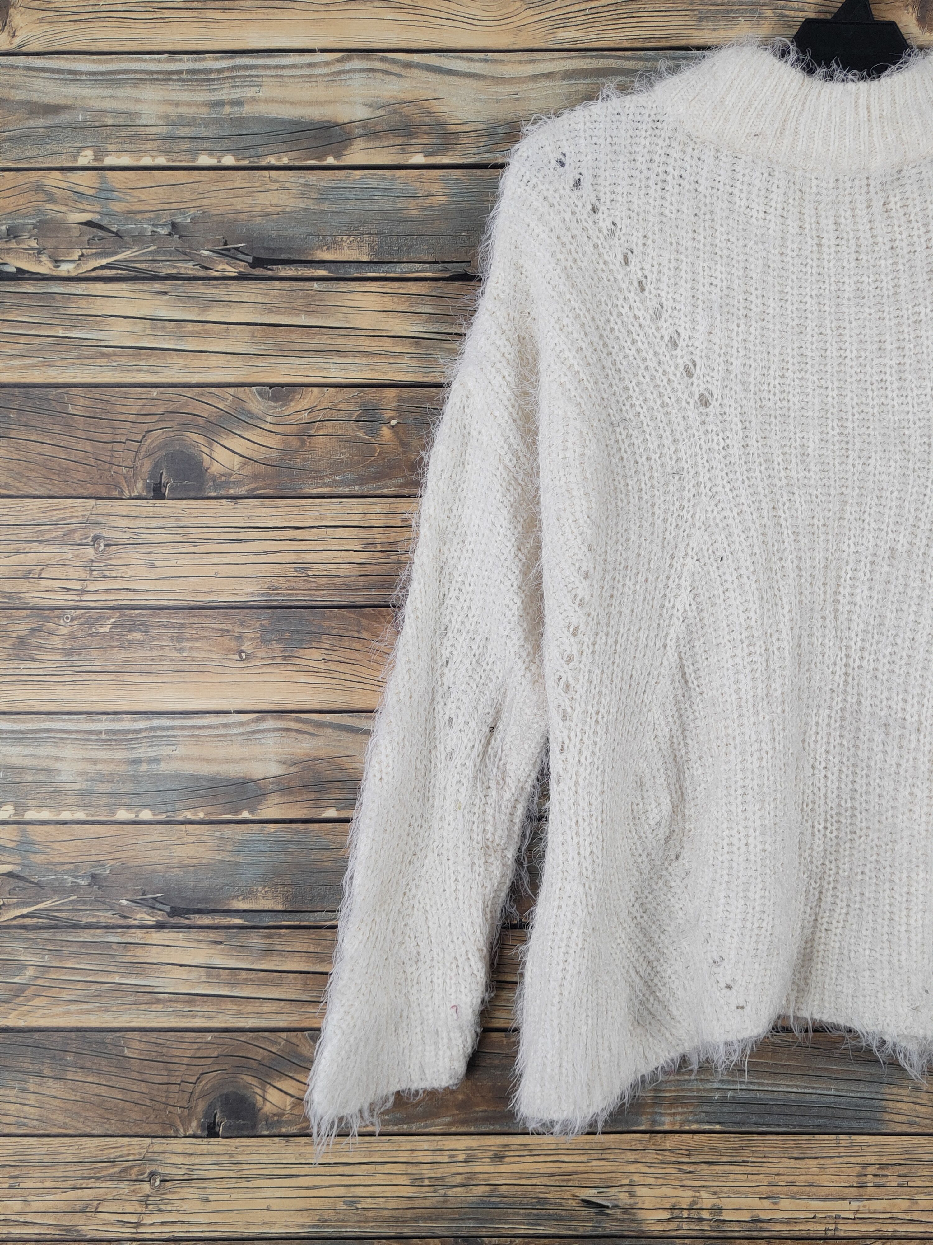 Japanese Brand Merci-u Ivory Shag Shaggy Fur Mohair Knitwear #W2133 Size L / US 10 / IT 46 - 8 Thumbnail