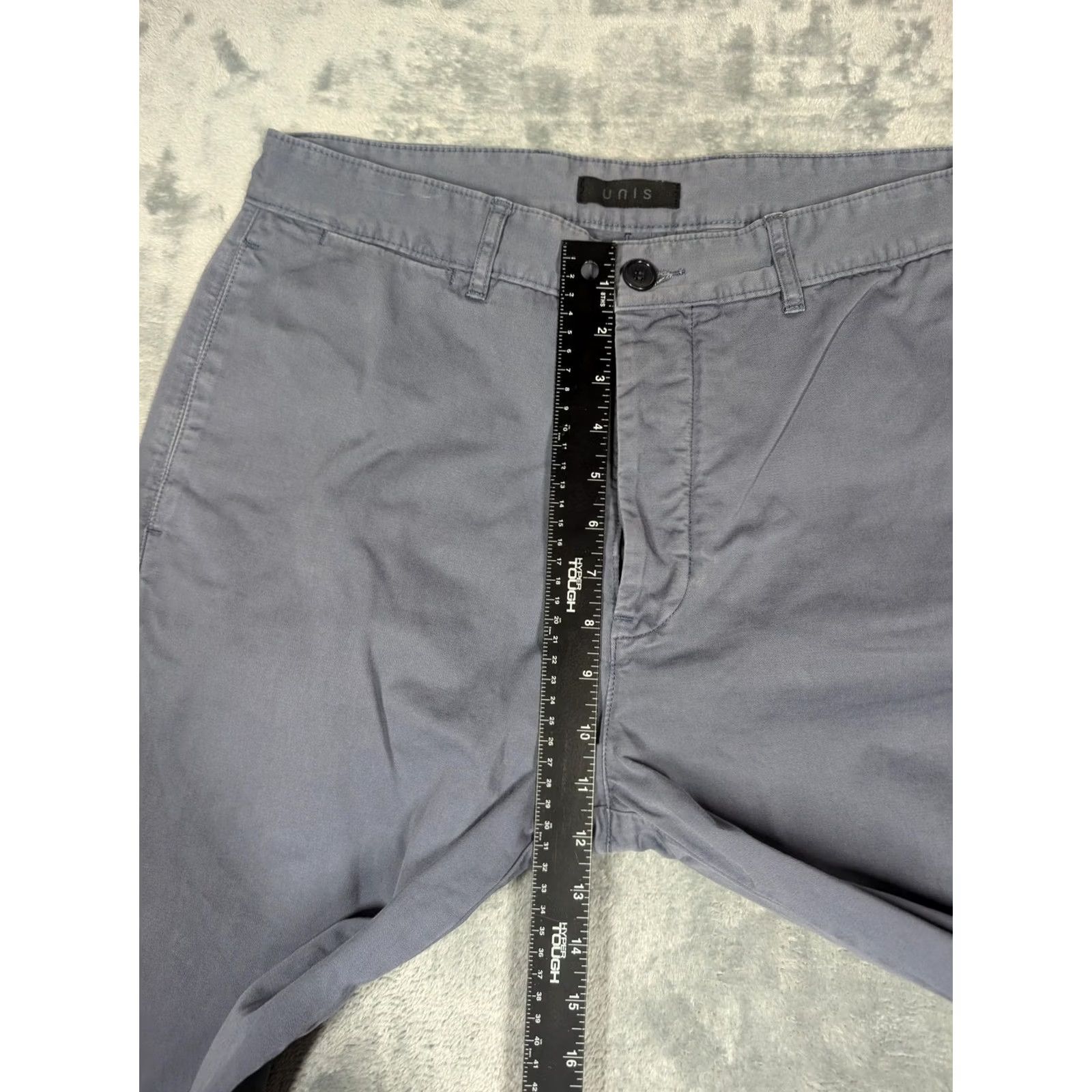 Unis Unis Ford Pants Mens 33 Gray Blue Chino Button Fly Made Portugal Casual Slim Size US 33 - 3 Thumbnail