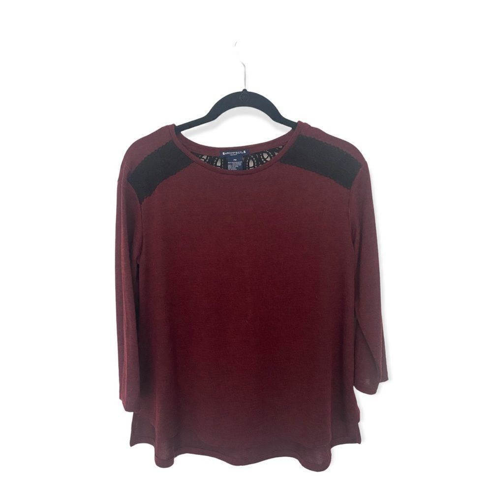 Architect Architect Maroon Blouse with Black Lace Detail | Size MP Size M / US 6-8 / IT 42-44 - 2 Thumbnail