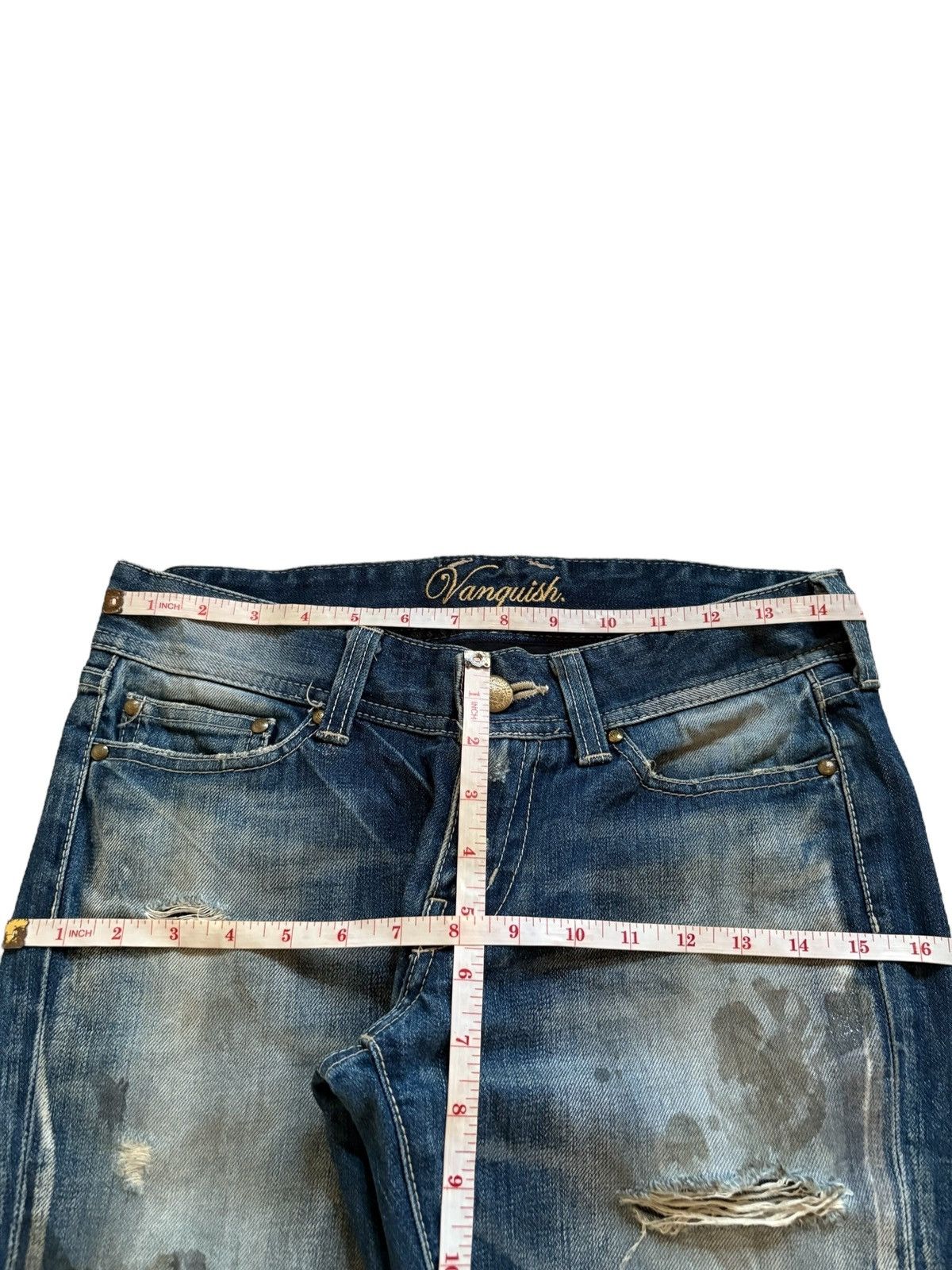 Beauty Beast × Japanese Brand × Vanquish Vintage Vanquish Mud Wash Painted Distressed Ripped Jeans Size 29" - 12 Thumbnail