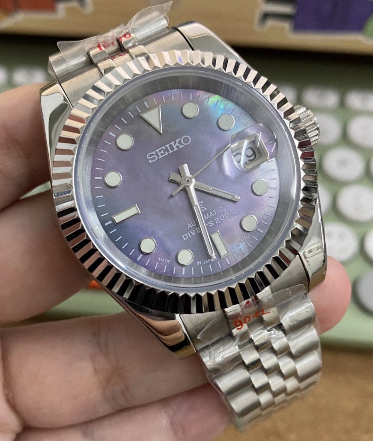 Japanese Brand Seiko Mod Datejust Purple Dial Steel Jubilee Watch 36mm Size ONE SIZE - 3 Thumbnail