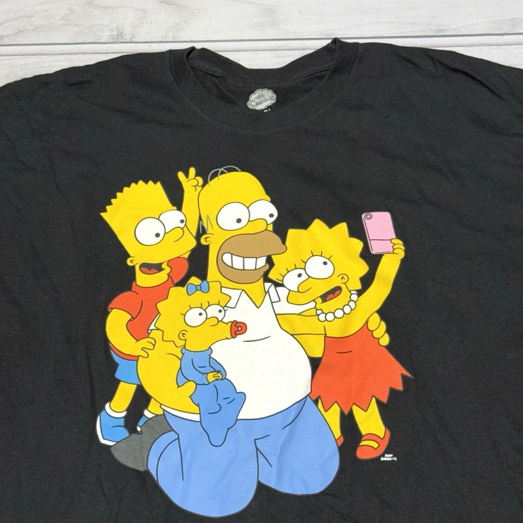 Vintage The Simpsons T-Shirt Mens 2XL Black Family Selfie Bart Homer Lisa Maggie Shirt Short Sleeve Crew Neck Cartoon Size US XXL / EU 58 / 5 - 2 Thumbnail