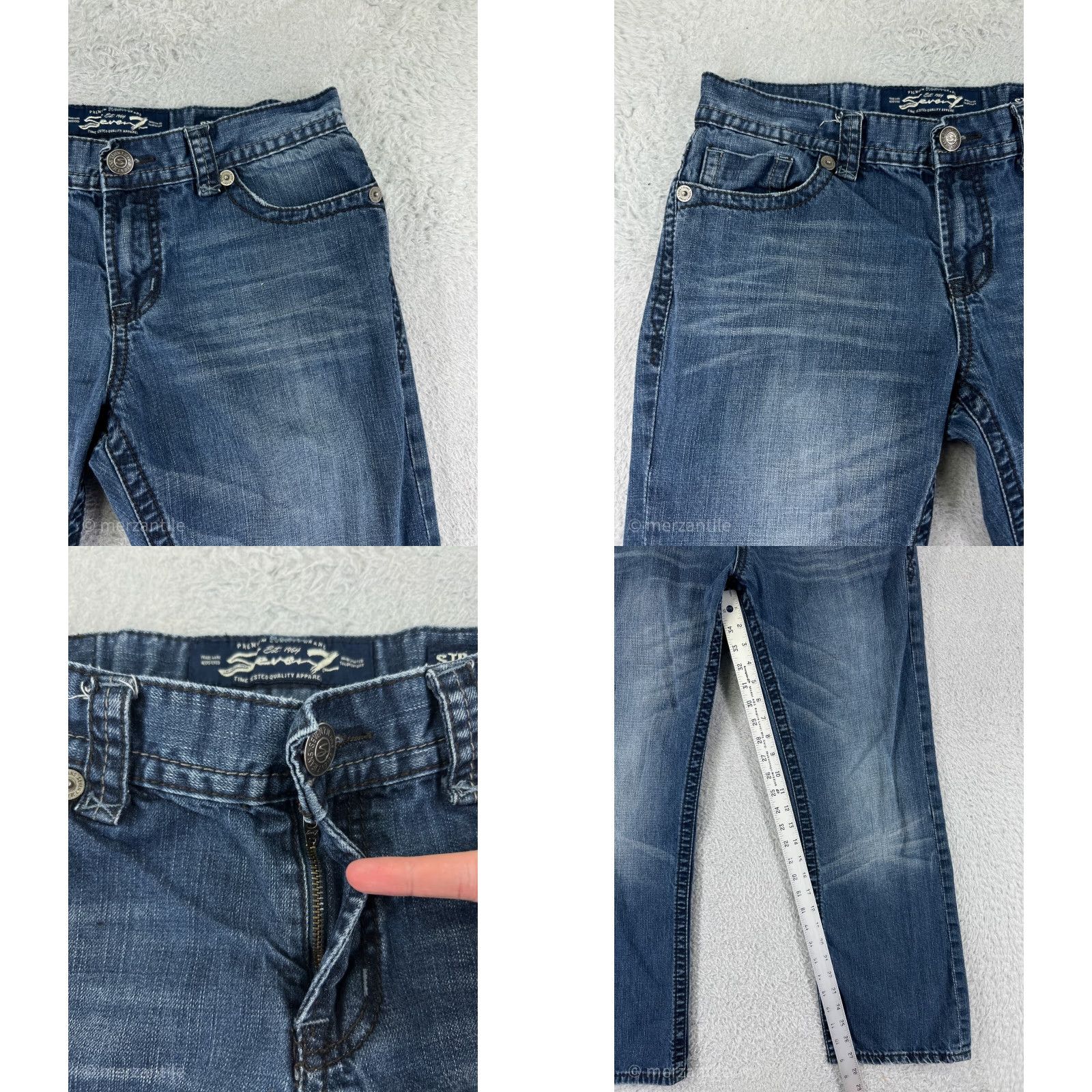 Vintage Seven7 Womens Jeans 34 Blue Denim Distressed Straight Embroidered 100% Cotton Size 24" / US 00 / IT 34 - 8 Thumbnail