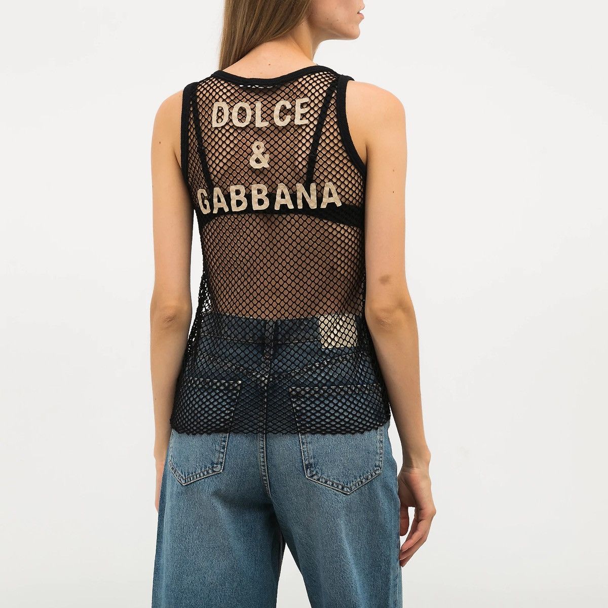 Dolce & Gabbana Dolce Gabbana Mesh Tank Top Leather Logo & Back Spellout Size S / US 4 / IT 40 - 2 Thumbnail